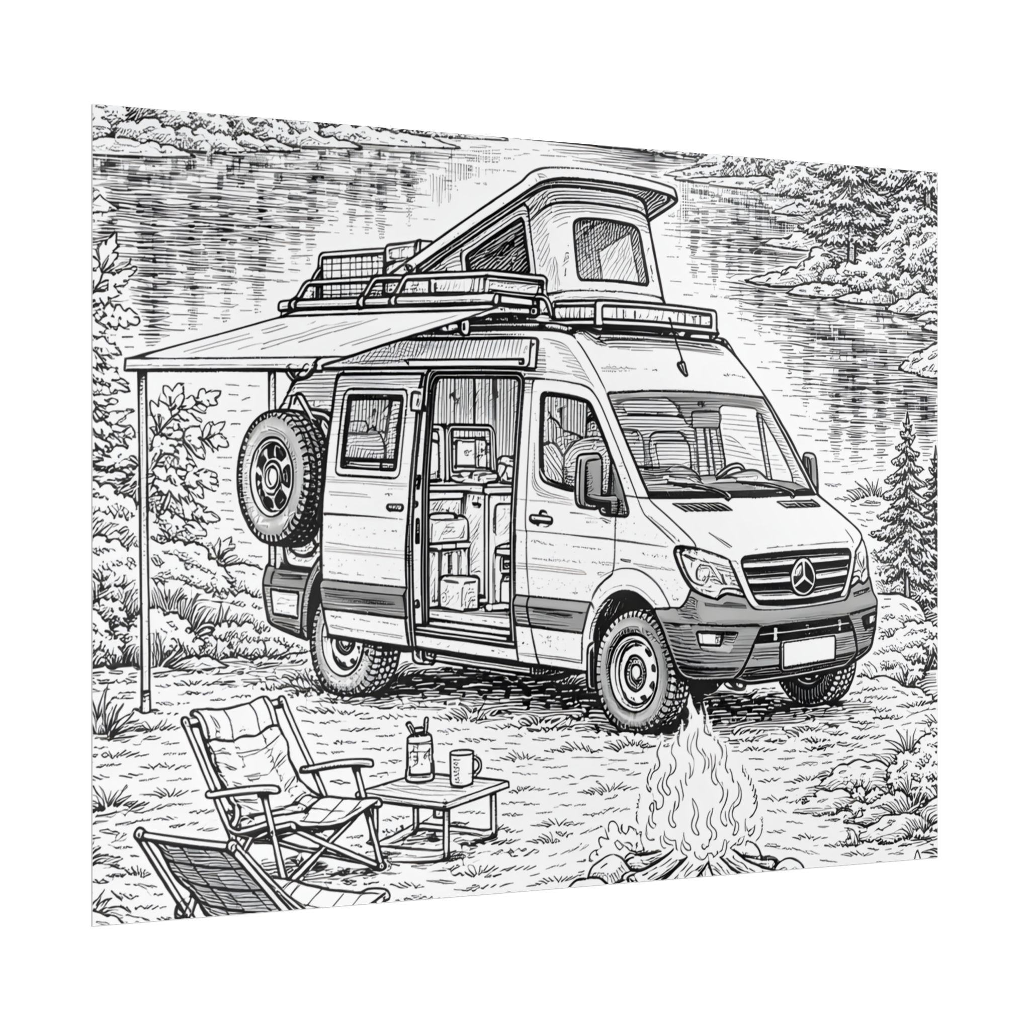 Campervan Poster — Vintage RV Camping Landscape Wall Art