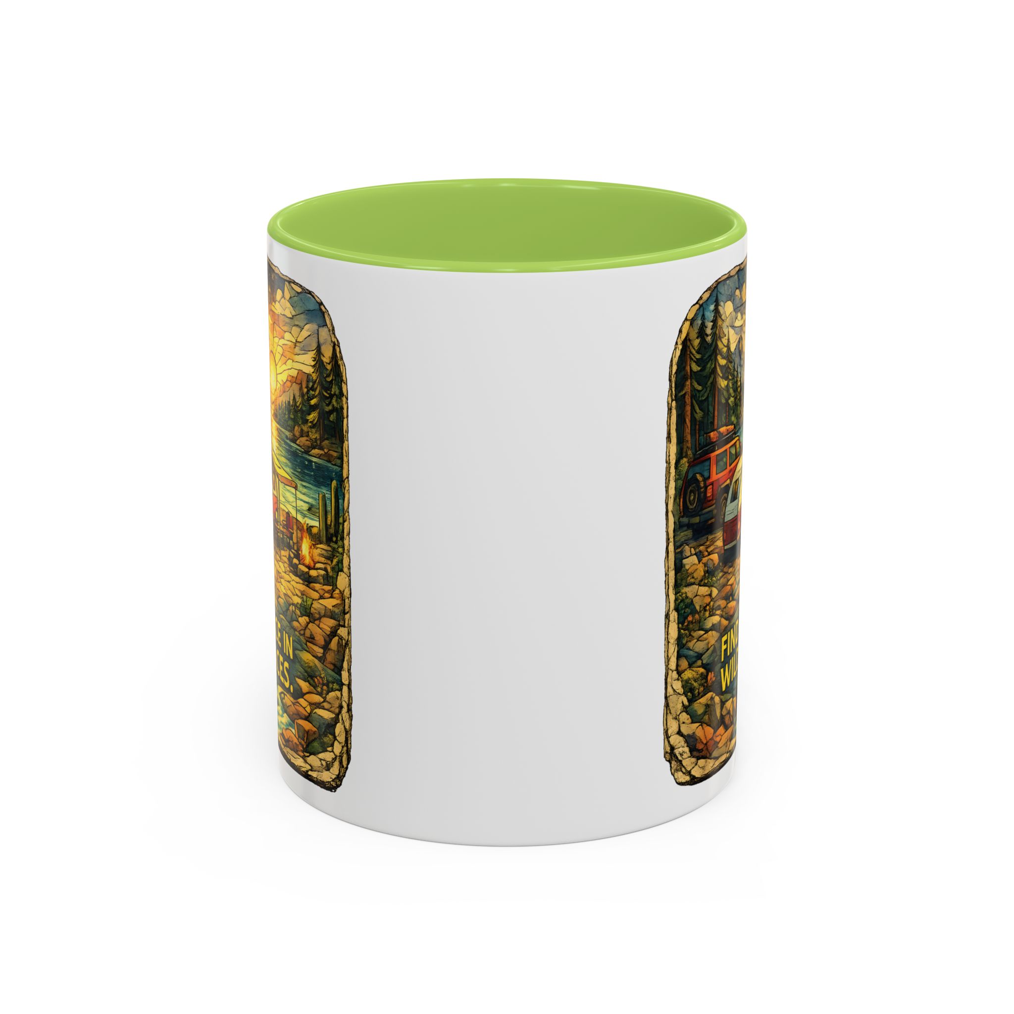 Accent Coffee Mug (11, 15oz) — "Find Peace In Wild Places" Design Cubic-Line