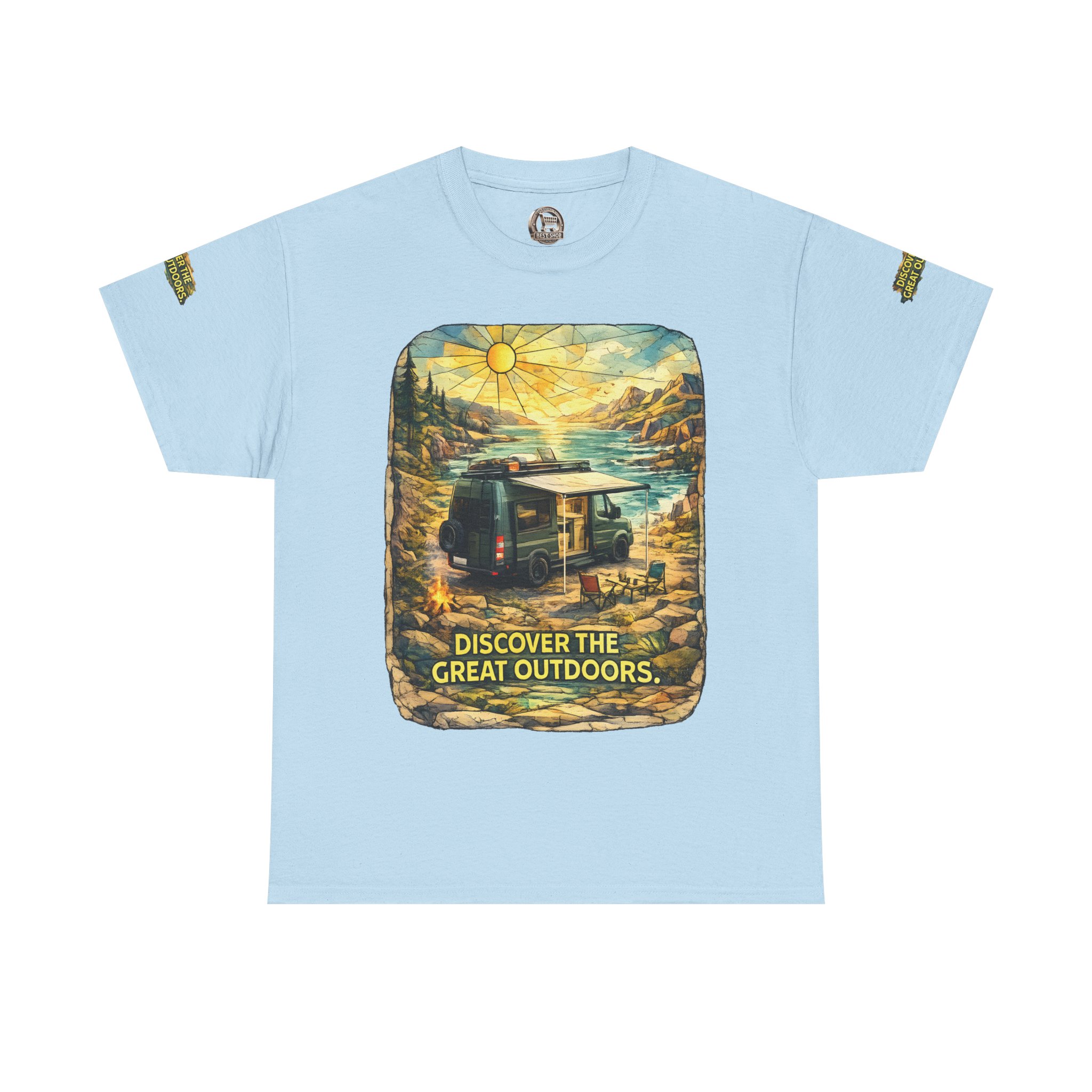 Unisex Heavy Cotton Tee — "Discover The Great Outdoors" Design Cubic-Line