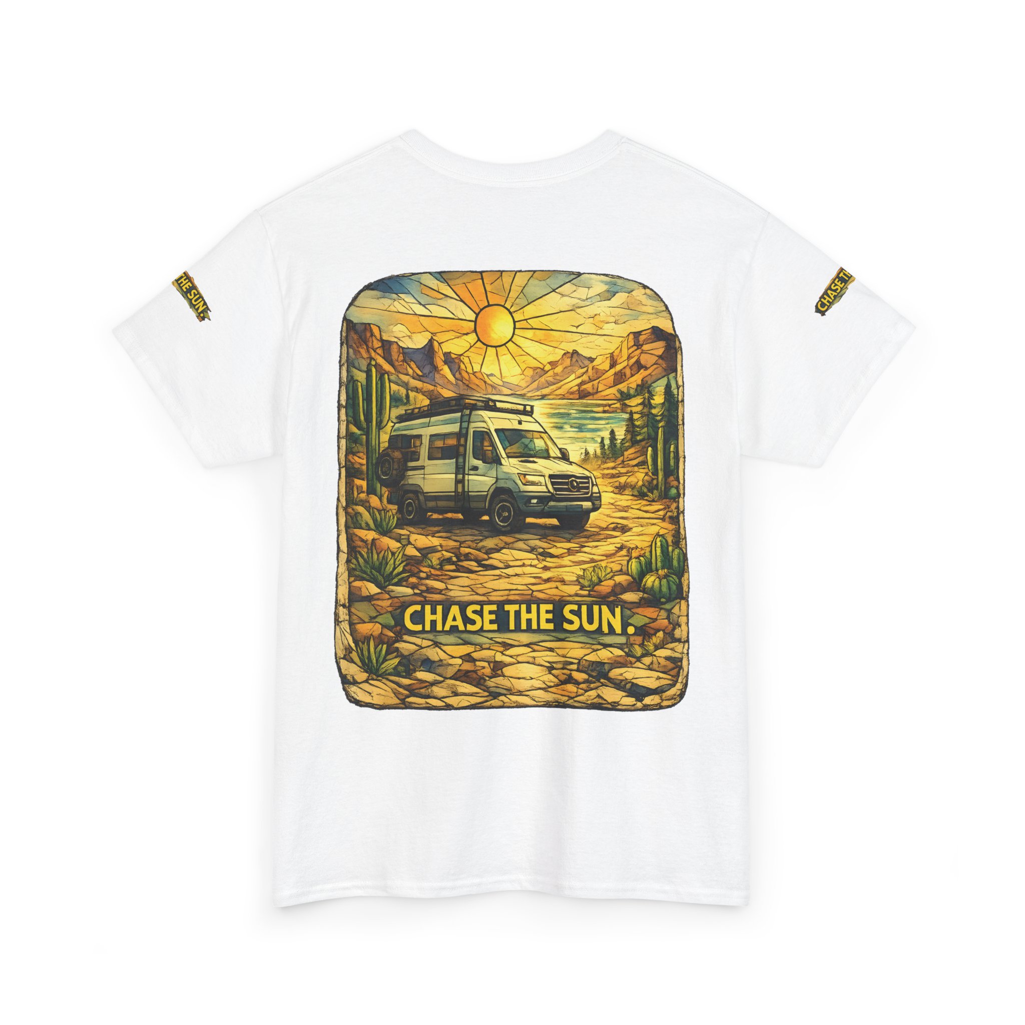 Unisex Heavy Cotton Tee — "Chase The Sun" Design Cubic-Line