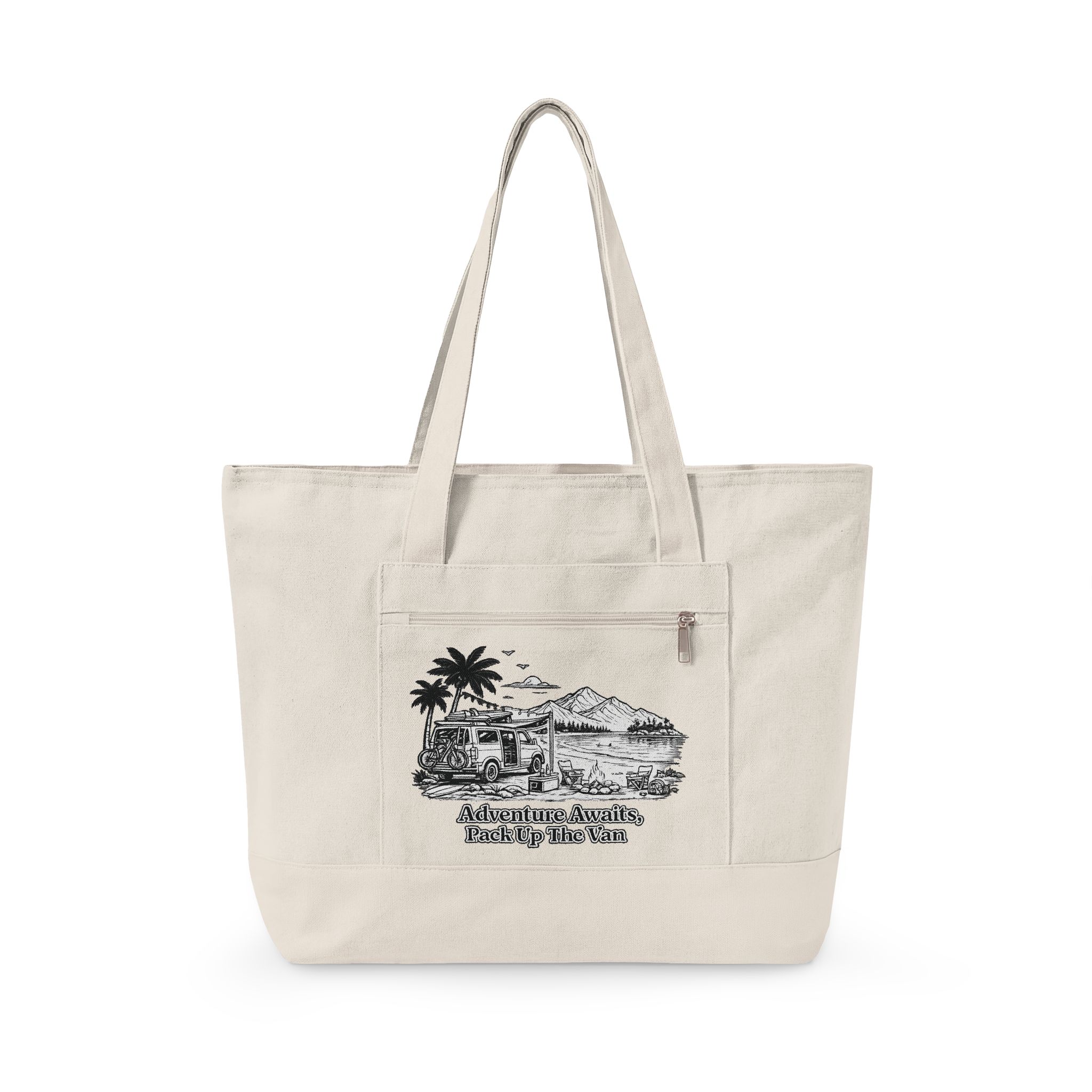 8649099489786298229_2048.jpeg Zippered Canvas Tote — "Adventure Awaits" (Design Minimal-Line)