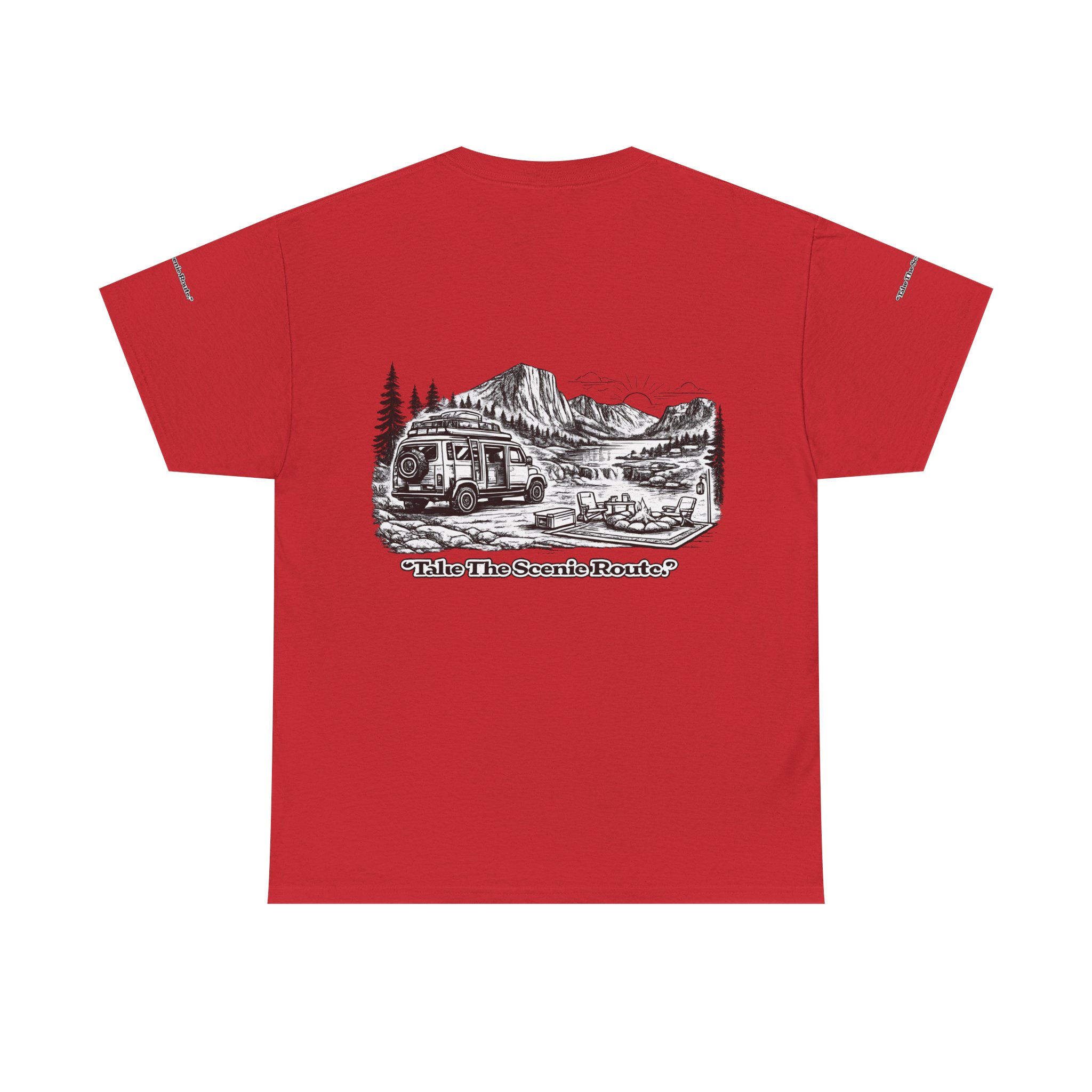 Unisex Heavy Cotton Tee — "Take The Scenic Route" Design Minimal-Line