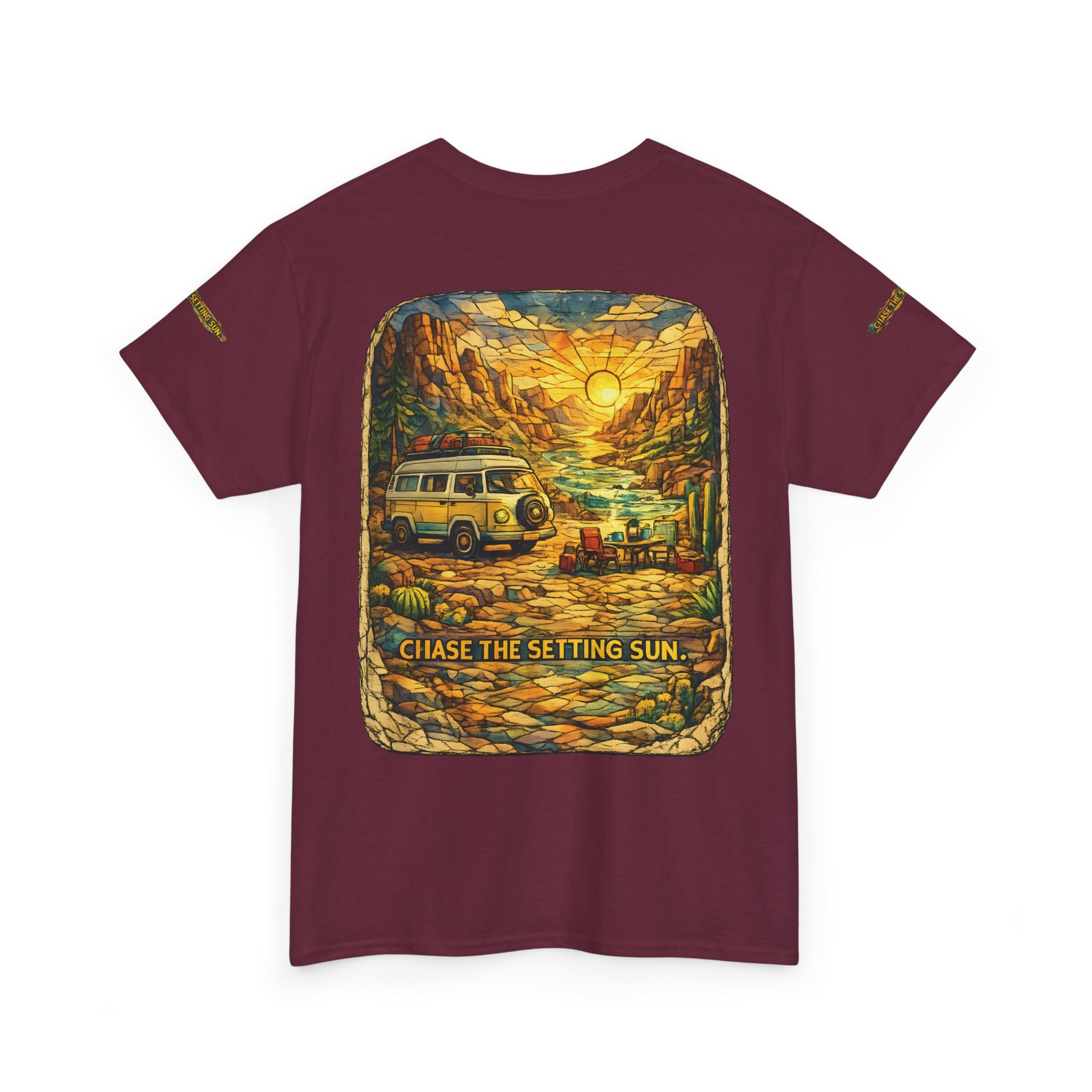 Unisex Heavy Cotton Tee — "Chase The Settings Sun" Design Cubic-Line