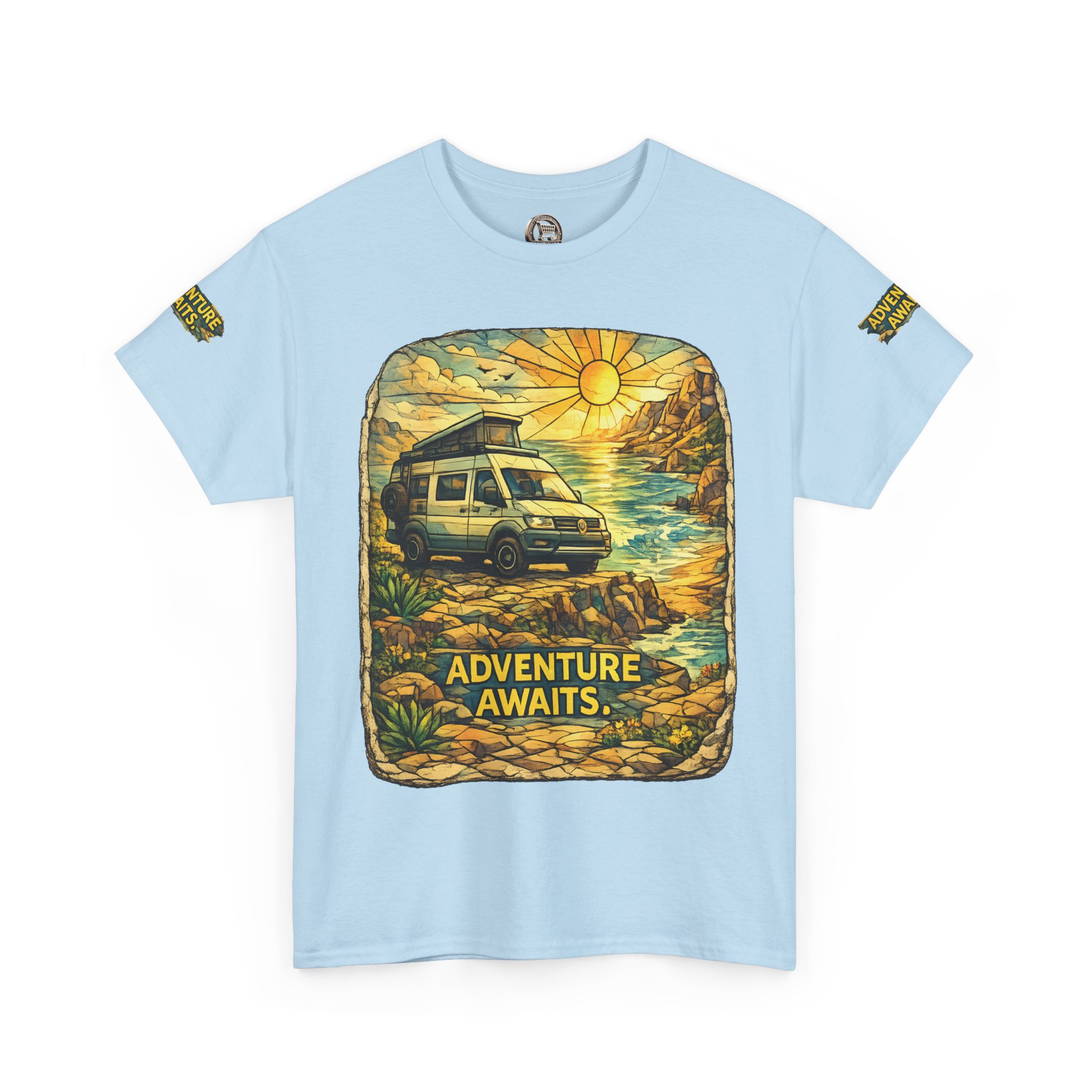 Unisex Heavy Cotton Tee — "Adventure Awaits" Design Cubic-Line