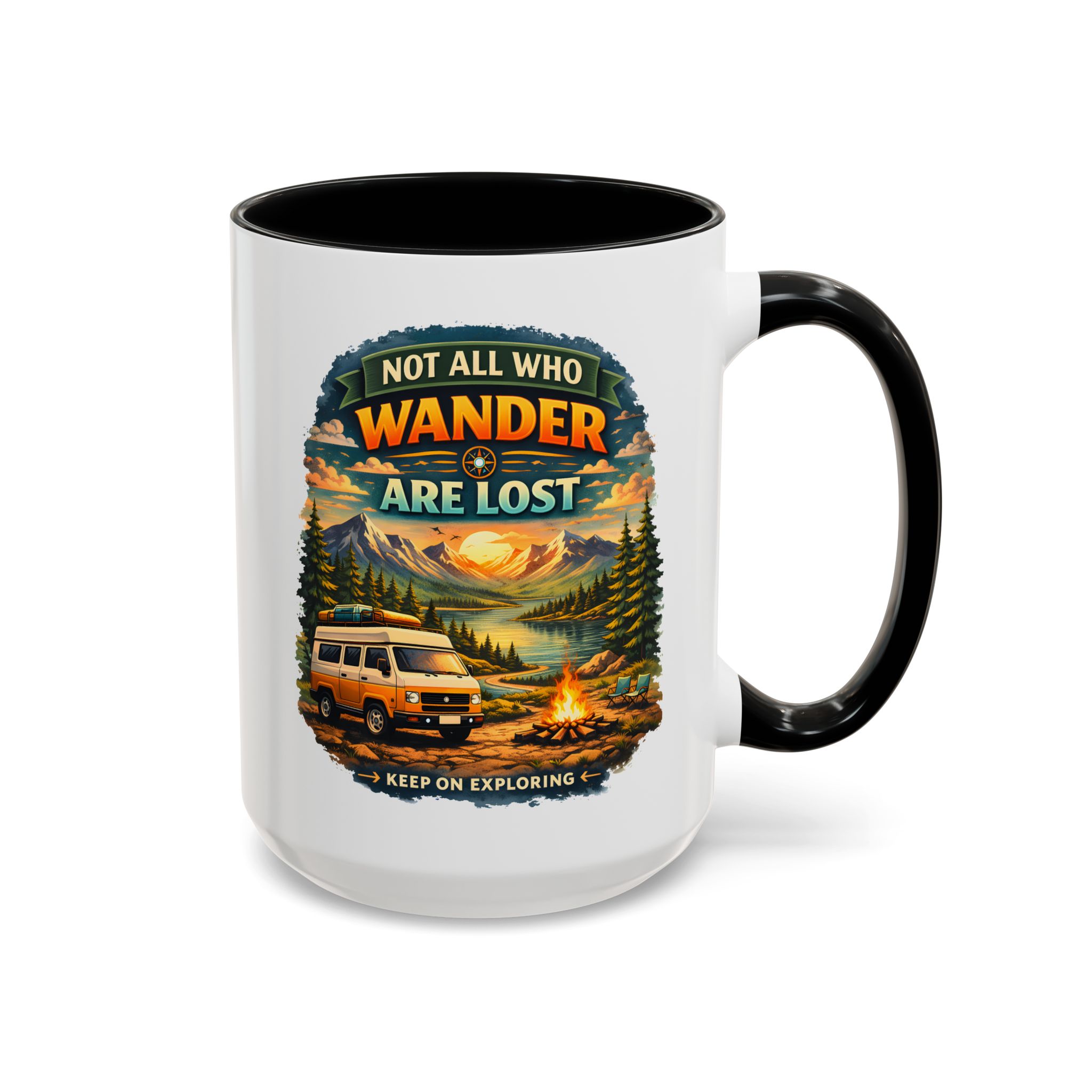 Accent Coffee Mug (11, 15oz) — "Not All Who Wander Are Lost" Design Scenic-Line