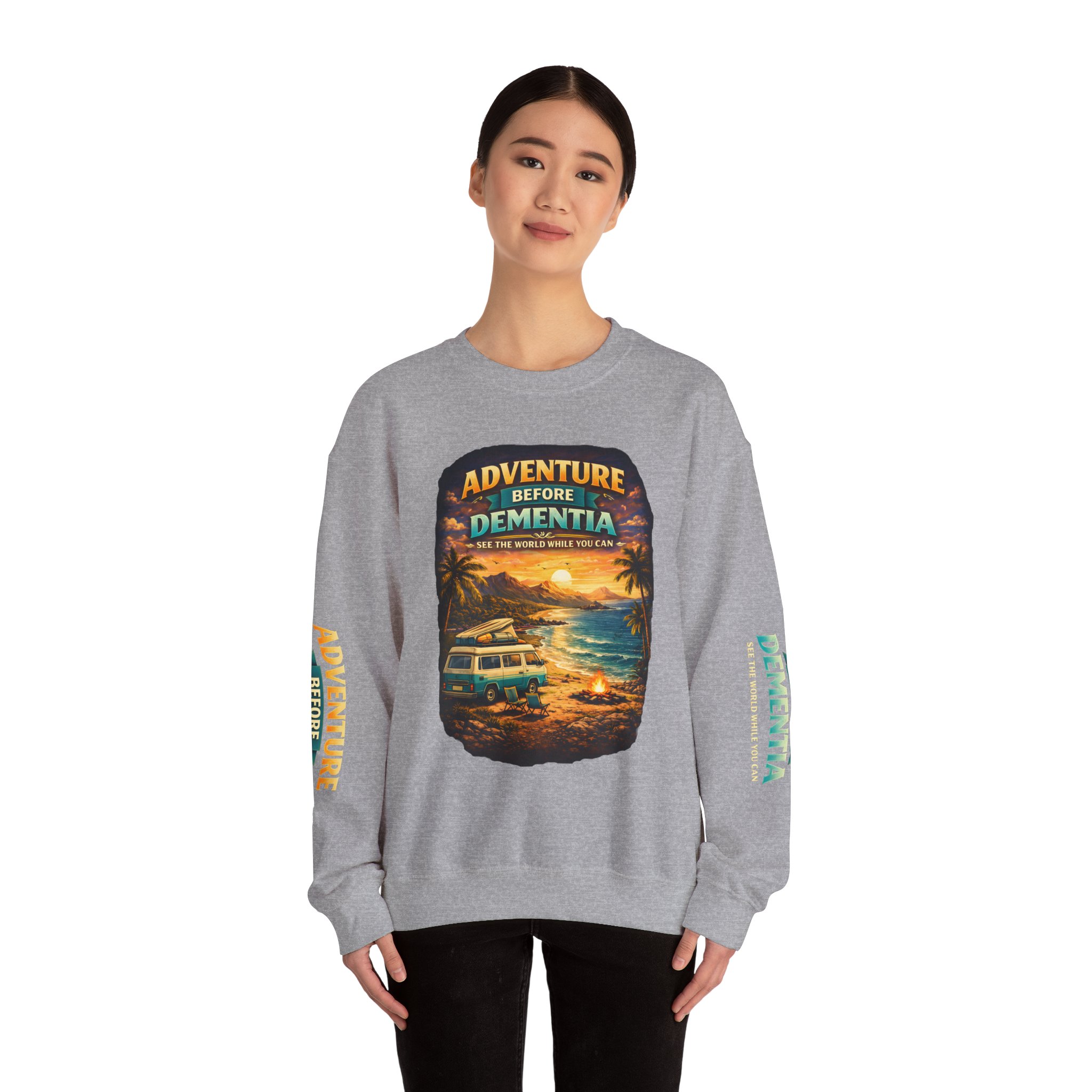 Unisex Heavy Blend™ Crewneck Sweatshirt — "Adventure Before Dementia" Design Scenic-Line