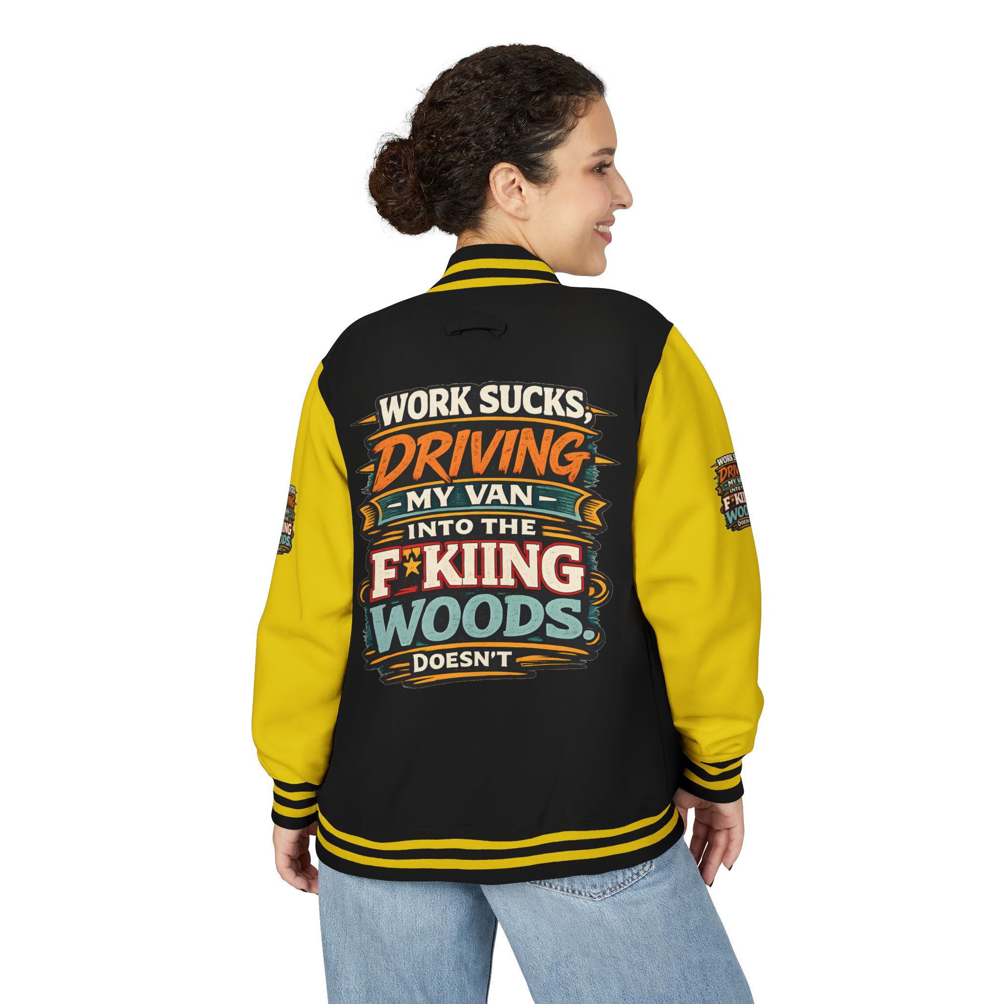 Unisex Heavyweight Letterman Jacket — "Work Sucks" Design F**K-Line