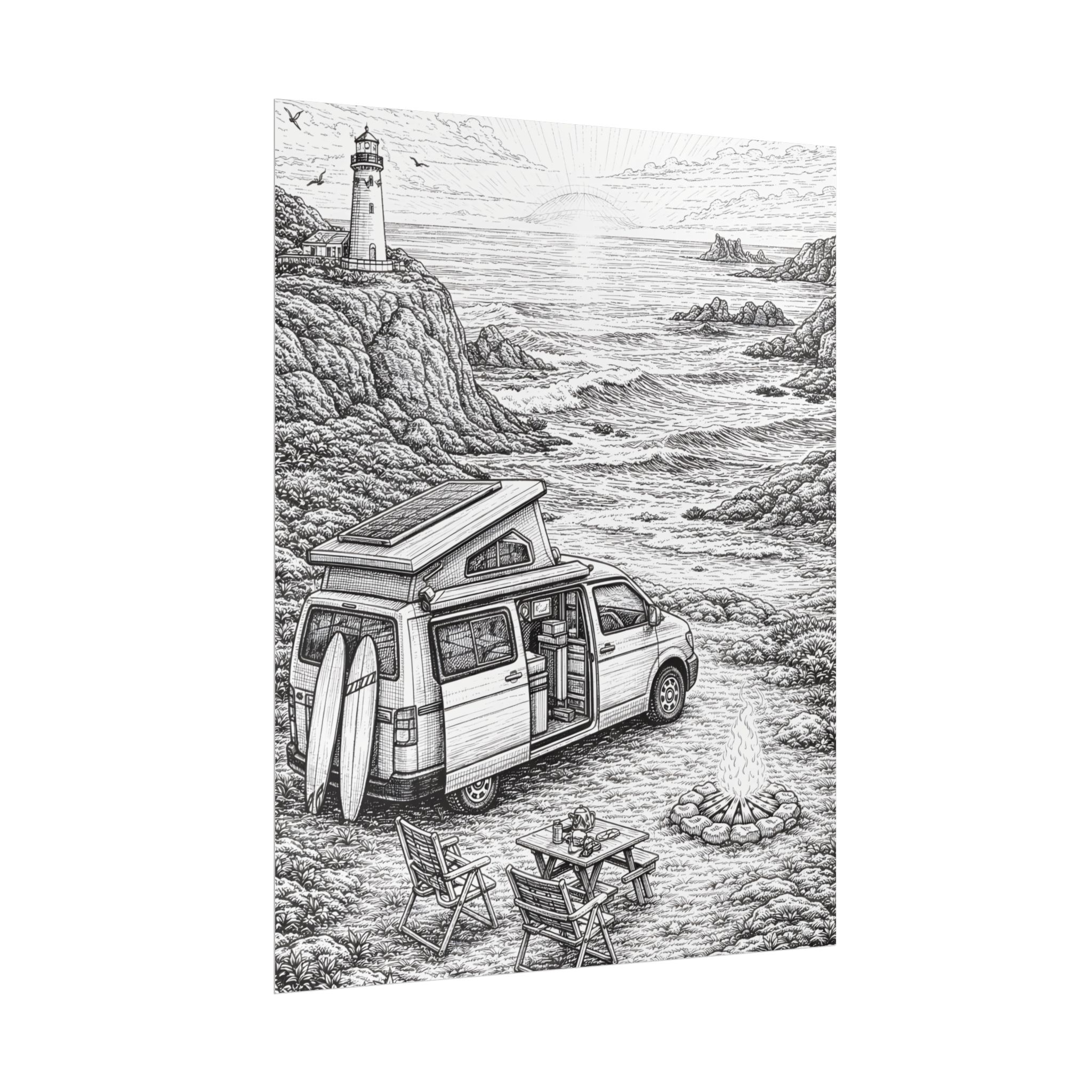 Campervan Poster — Vintage RV Camping Landscape Wall Art