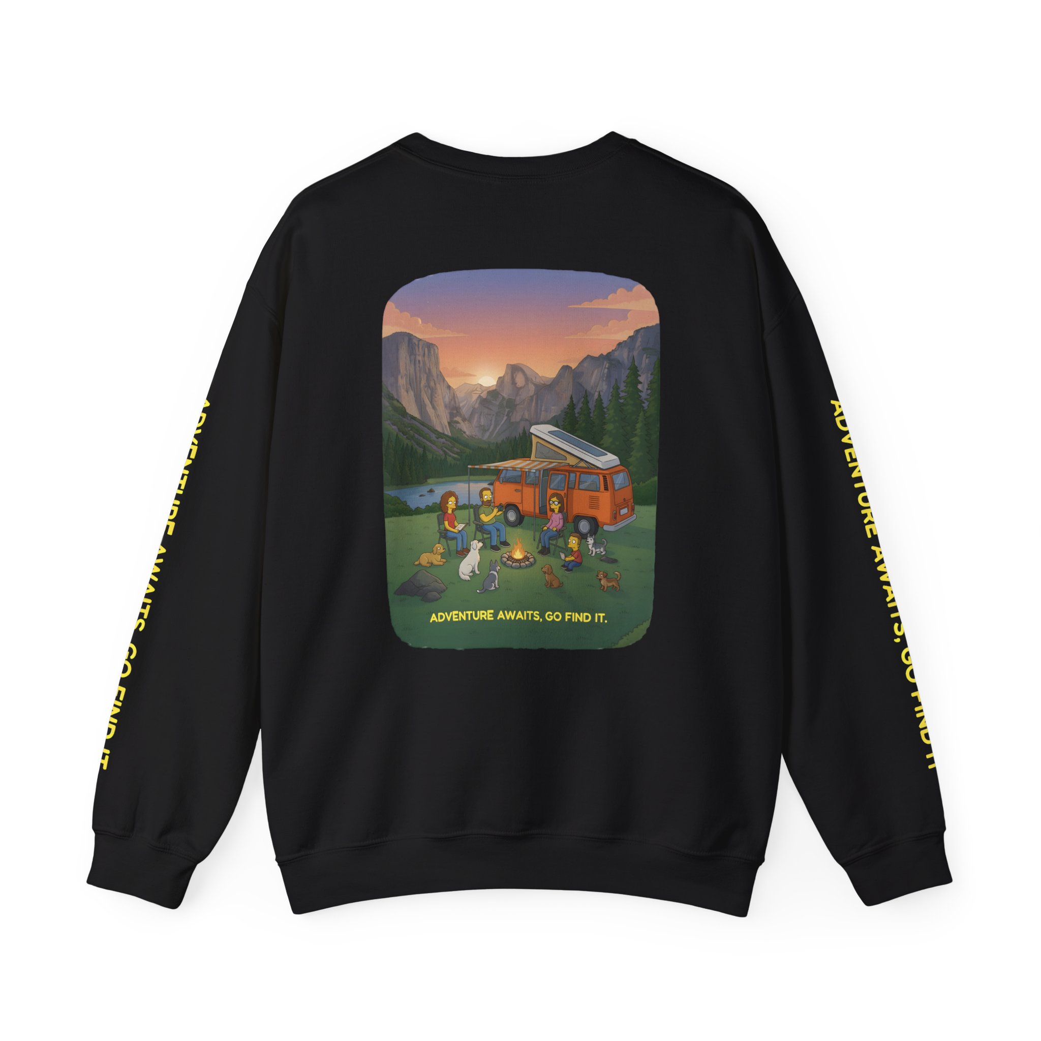 Unisex Heavy Blend™ Crewneck Sweatshirt — "Adventure Awaits-Go Find It"" Design Sitcom-Line