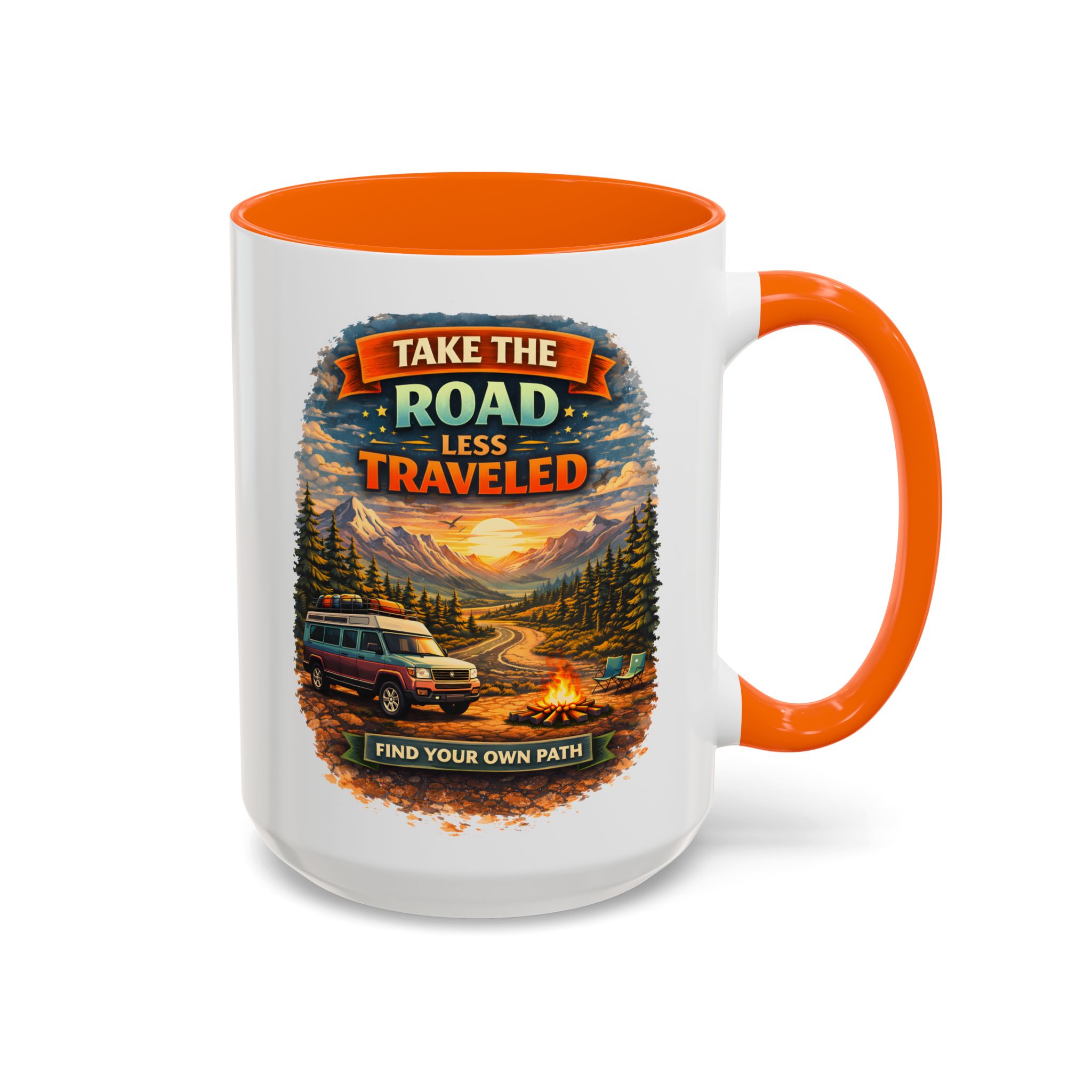 8668883834219177914_2048.jpeg Accent Coffee Mug (11, 15oz) — "Take The Road Less Traveled" Design Scenic-Line