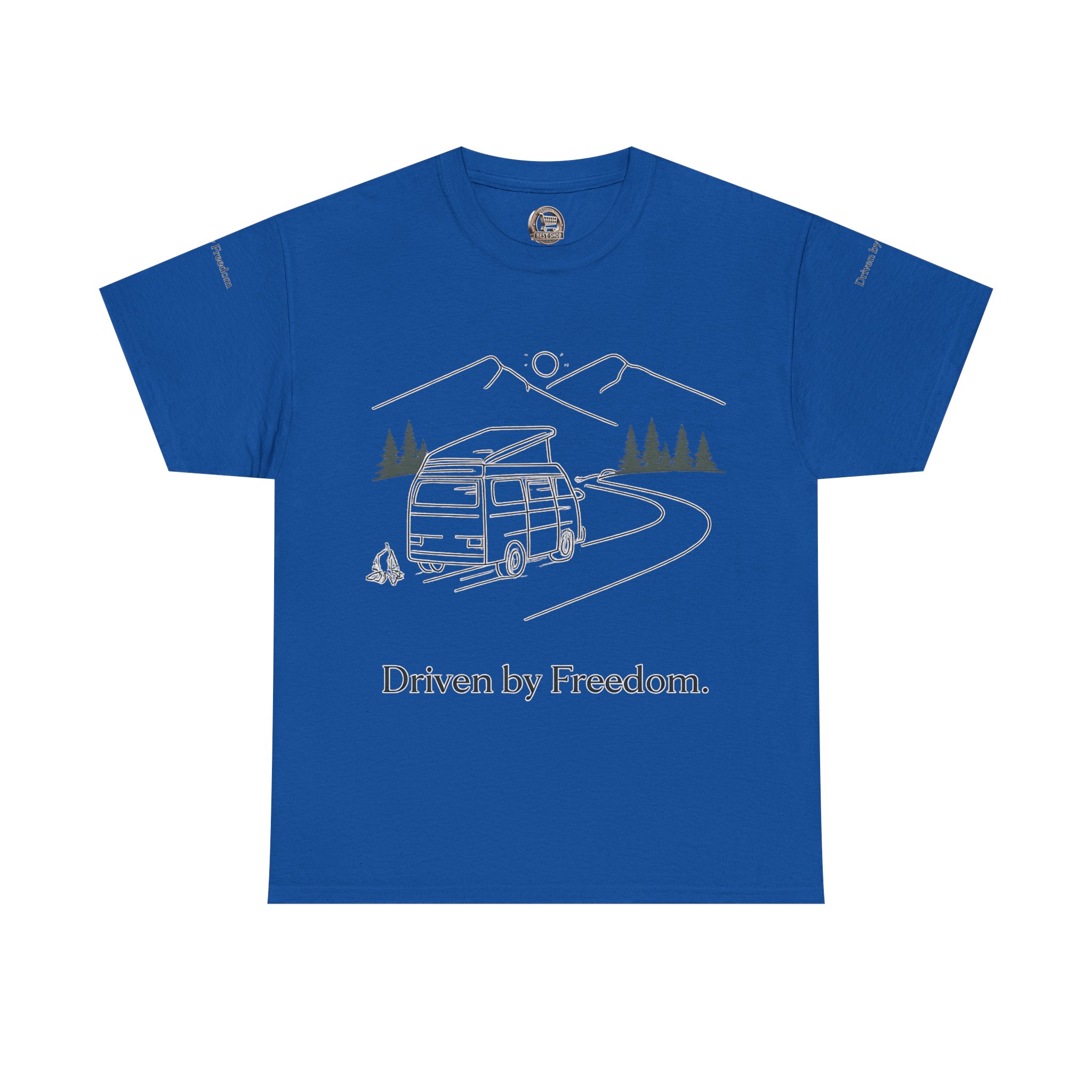 Unisex Heavy Cotton Tee — "Driven By Freedom" Design Minimal-Line
