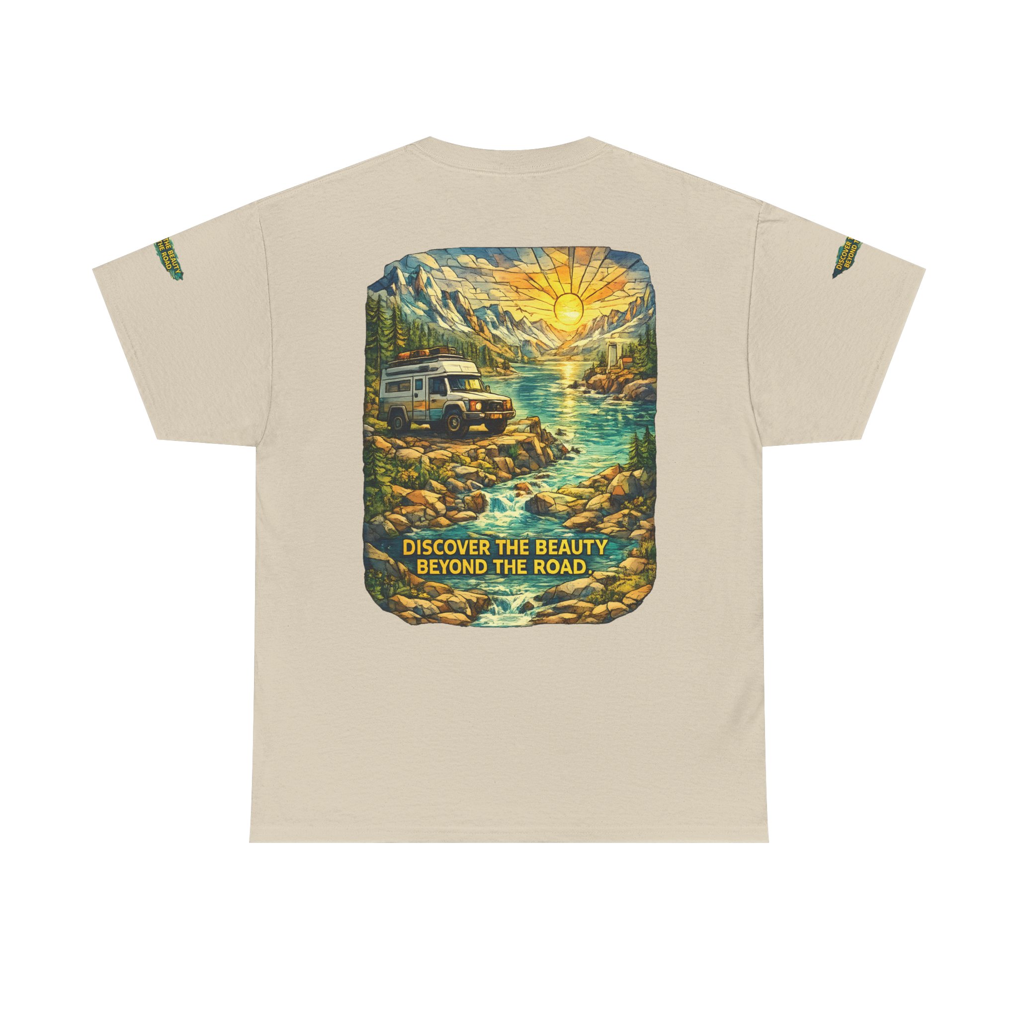 Unisex Heavy Cotton Tee — "Discover The Bieuty Beyond The Road" Design Cubic-Line