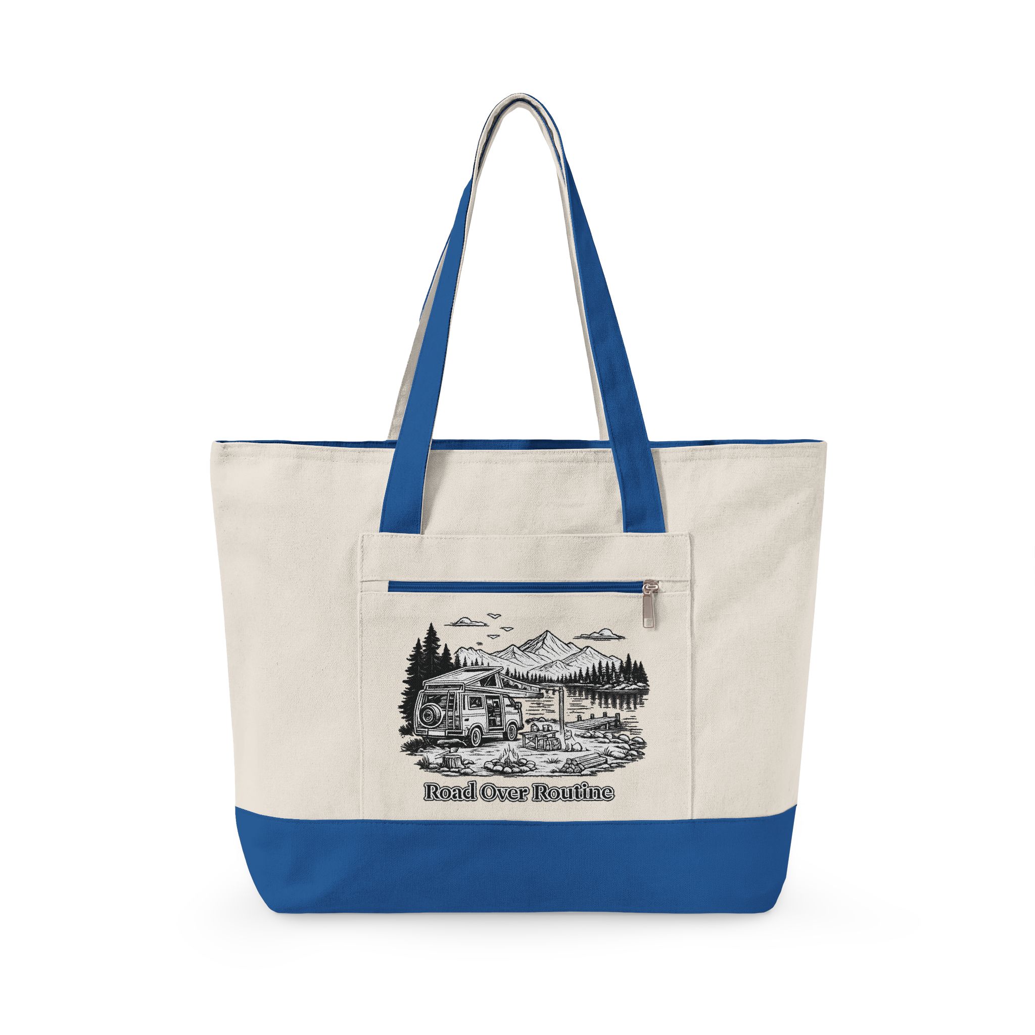 Zippered Canvas Tote — "Road Over Routine" (Design Minimal-Line)