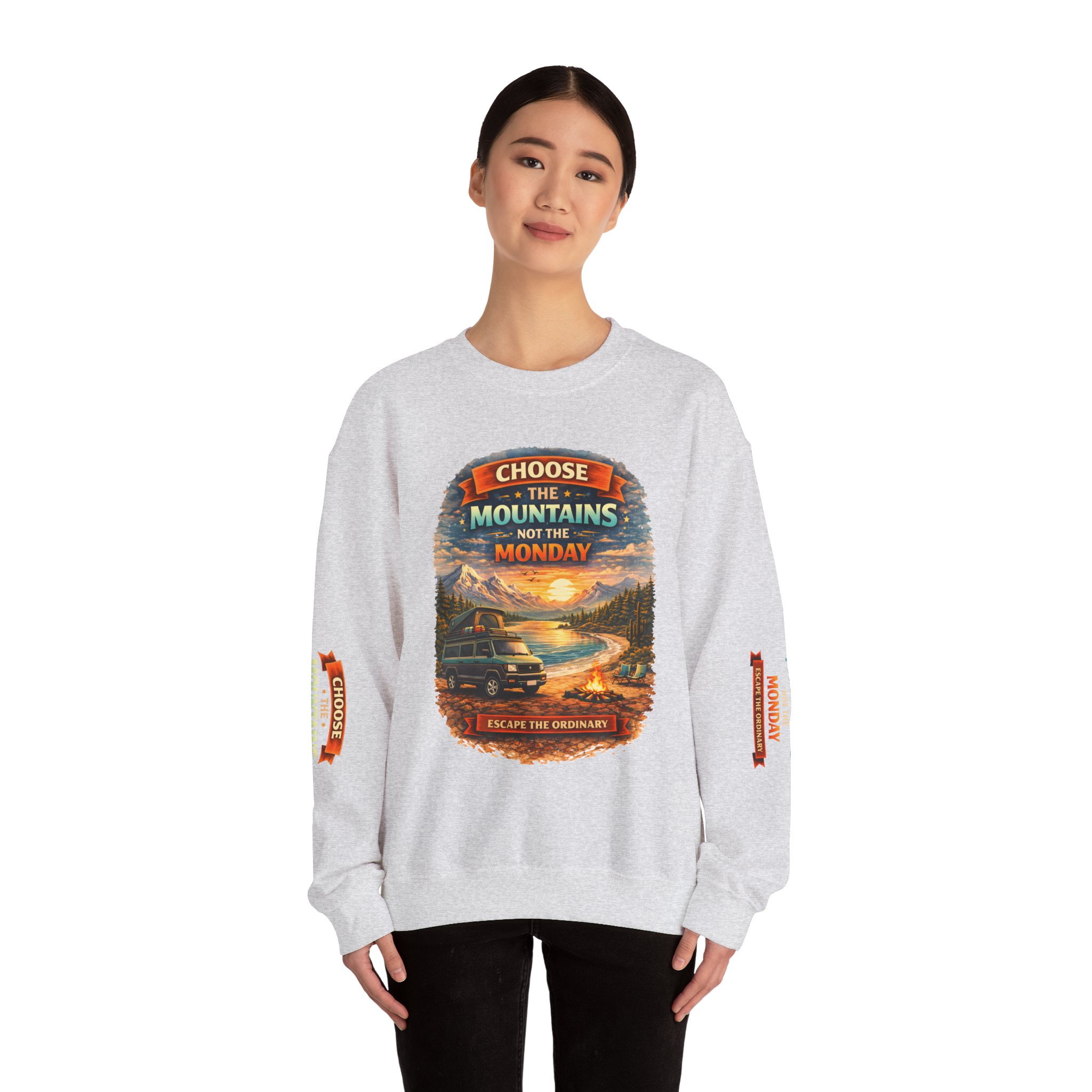 Unisex Heavy Blend™ Crewneck Sweatshirt — "Choose The Mountens" Design Scenic-Line