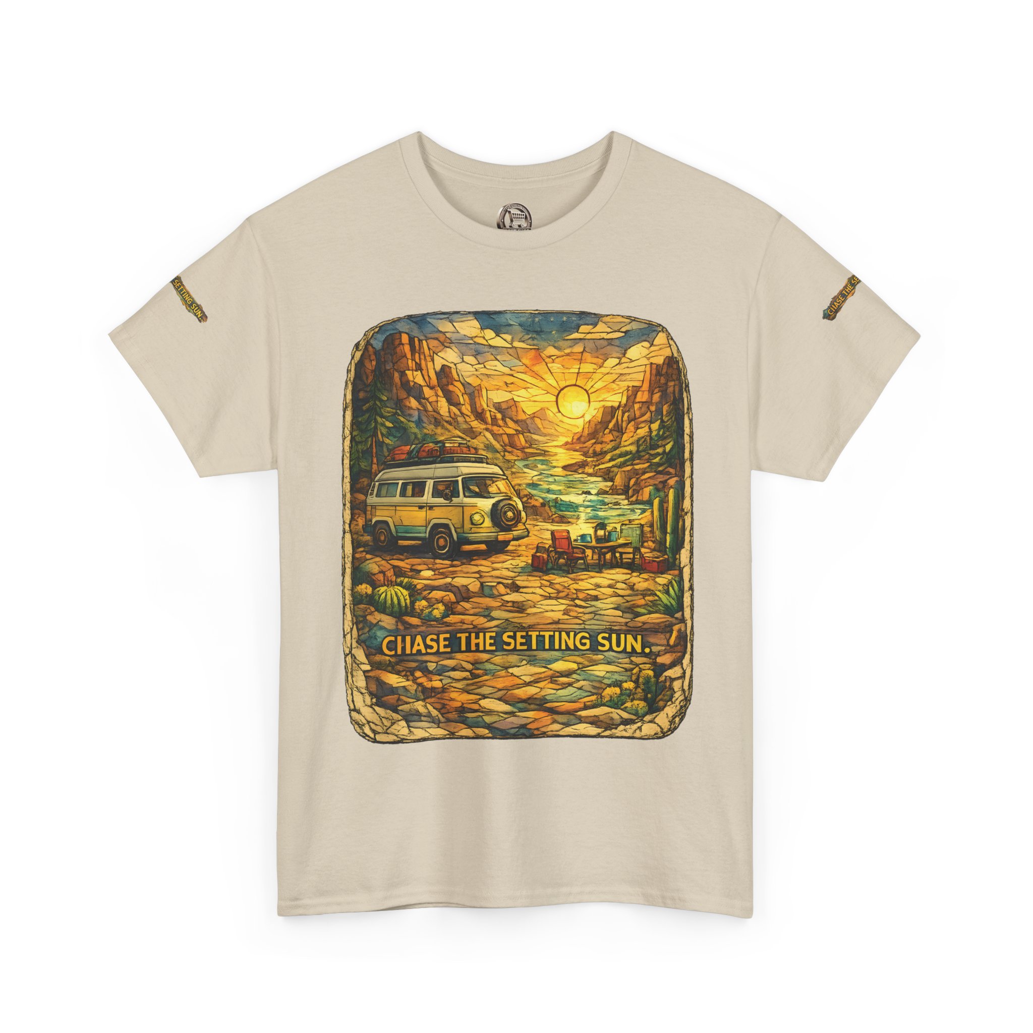 Unisex Heavy Cotton Tee — "Chase The Settings Sun" Design Cubic-Line