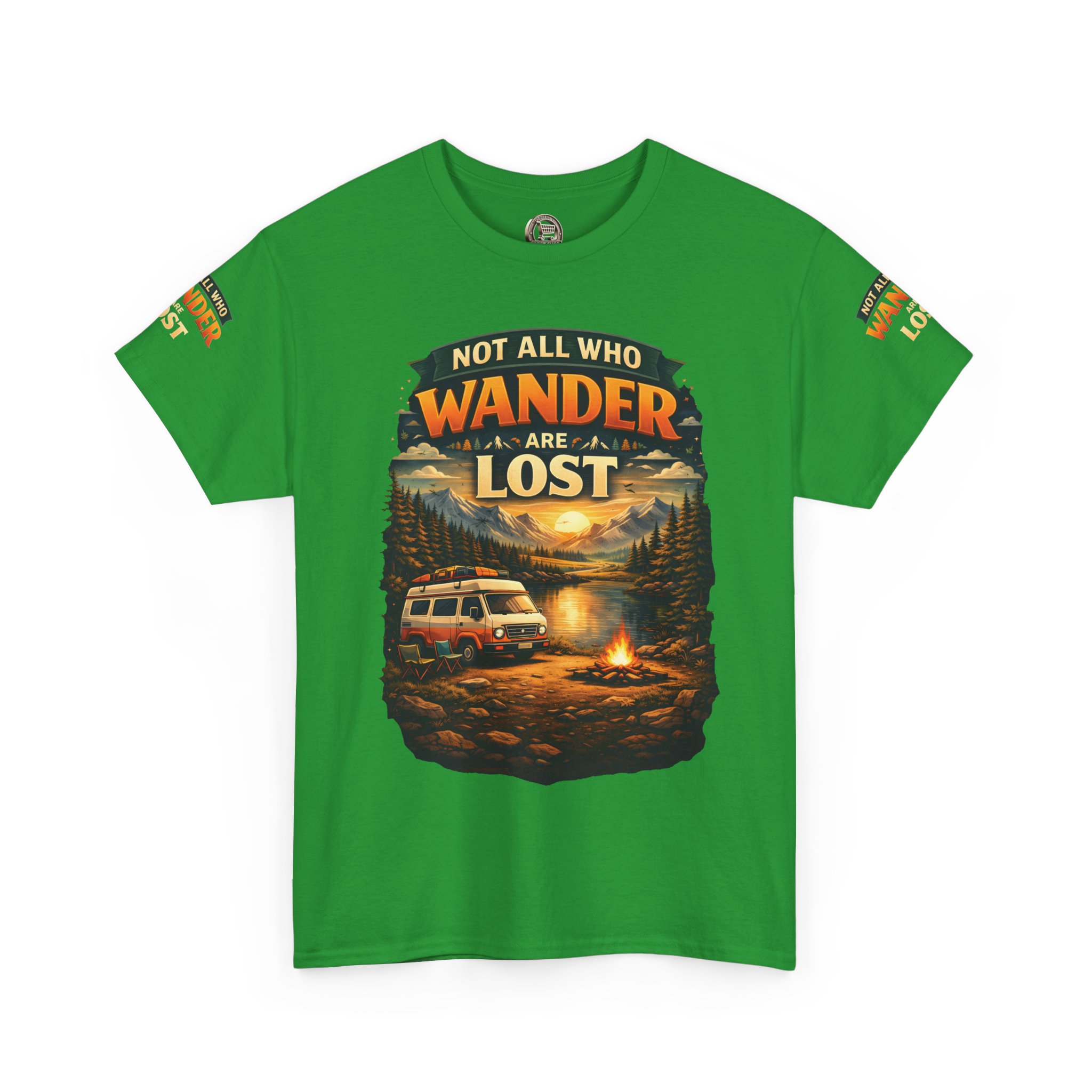 Unisex Heavy Cotton Tee — "Not All Who Wander Are Lost" Design Scenic-Line