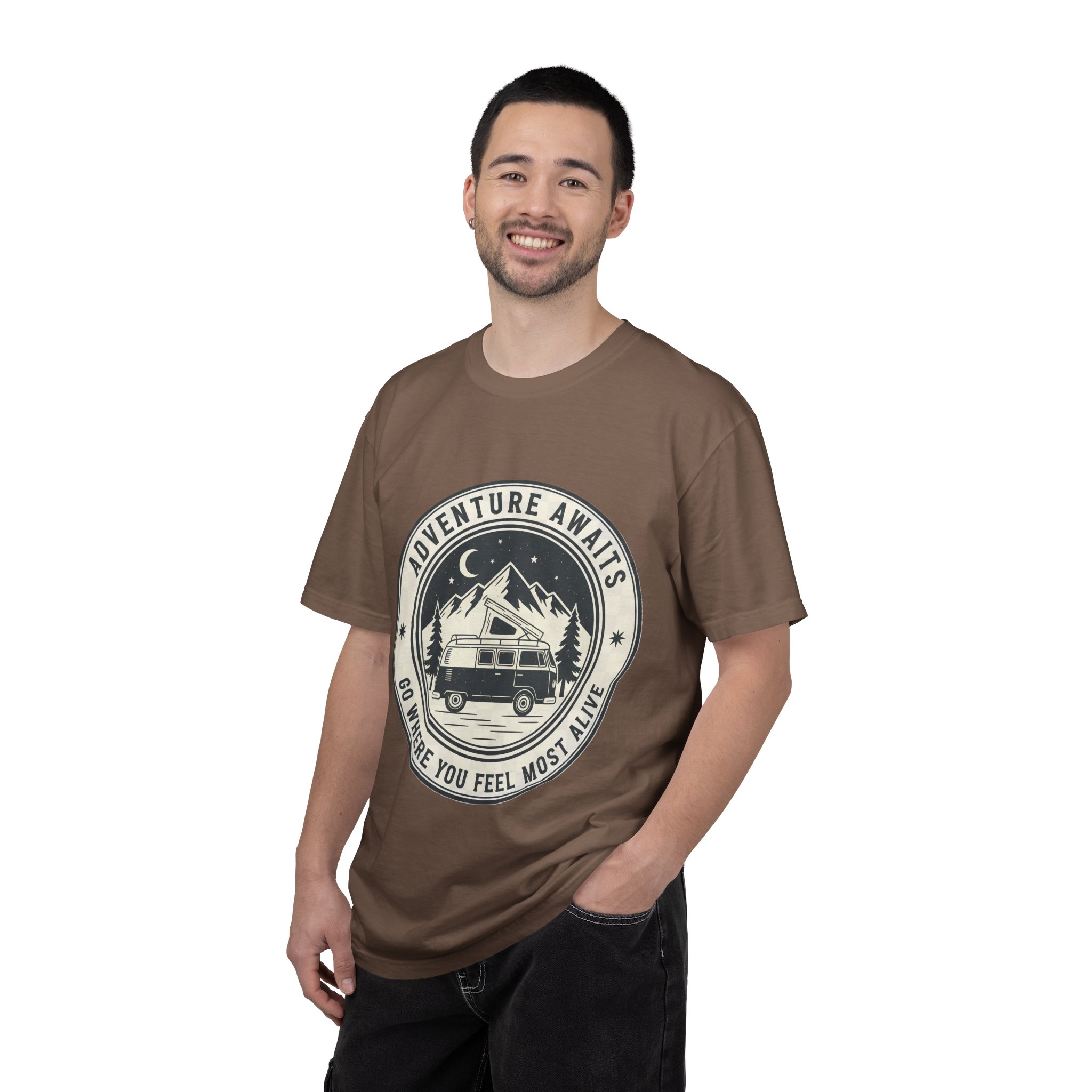 8702417349310168314_2048.jpeg T-Shirt — "Adventure Awaits-Go Where You Feel Most Alive" (Front + Back Printed) Outdoor Travel Tee