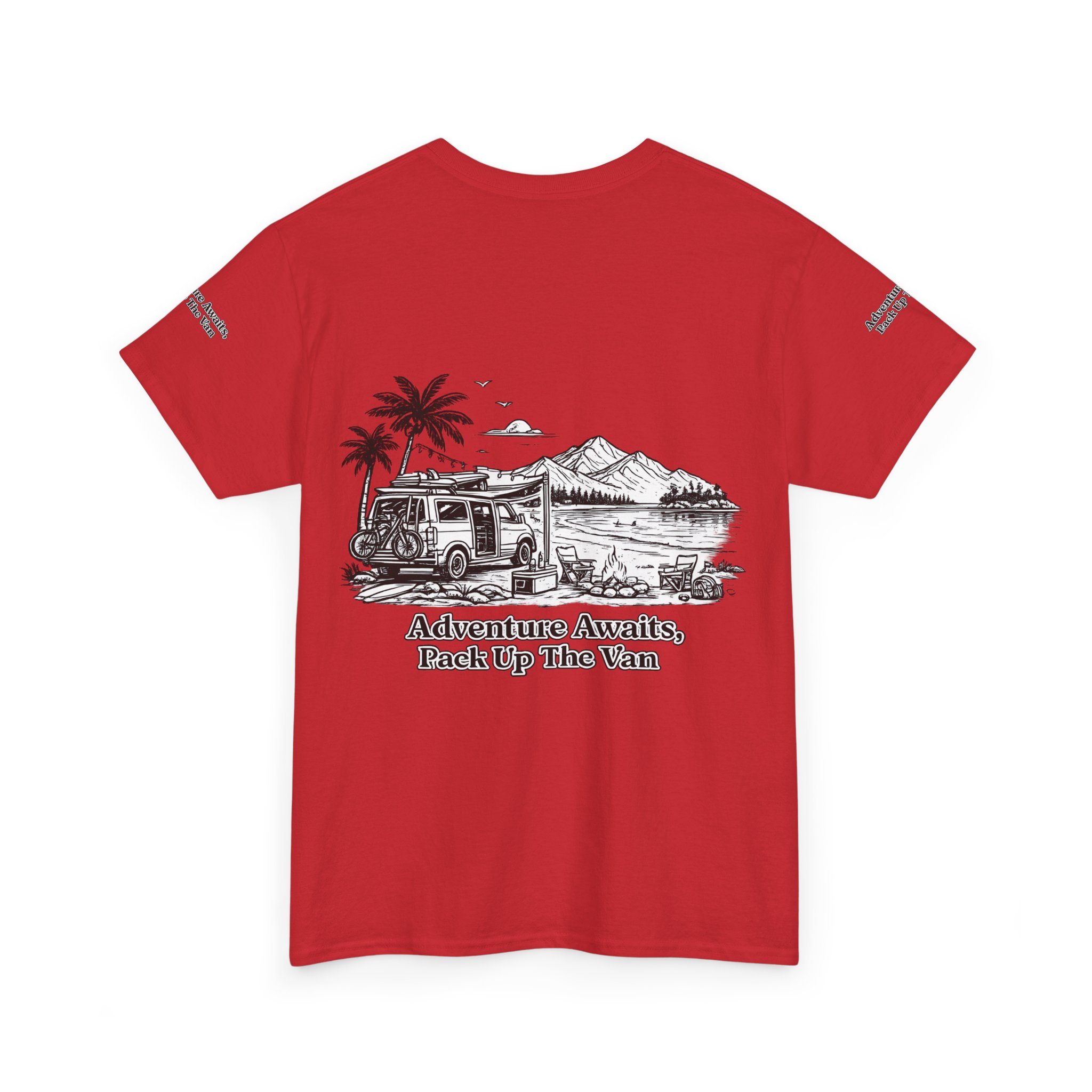 Unisex Heavy Cotton Tee — "Adventure Awaits,Pack Up The Van" Design Minimal-Line
