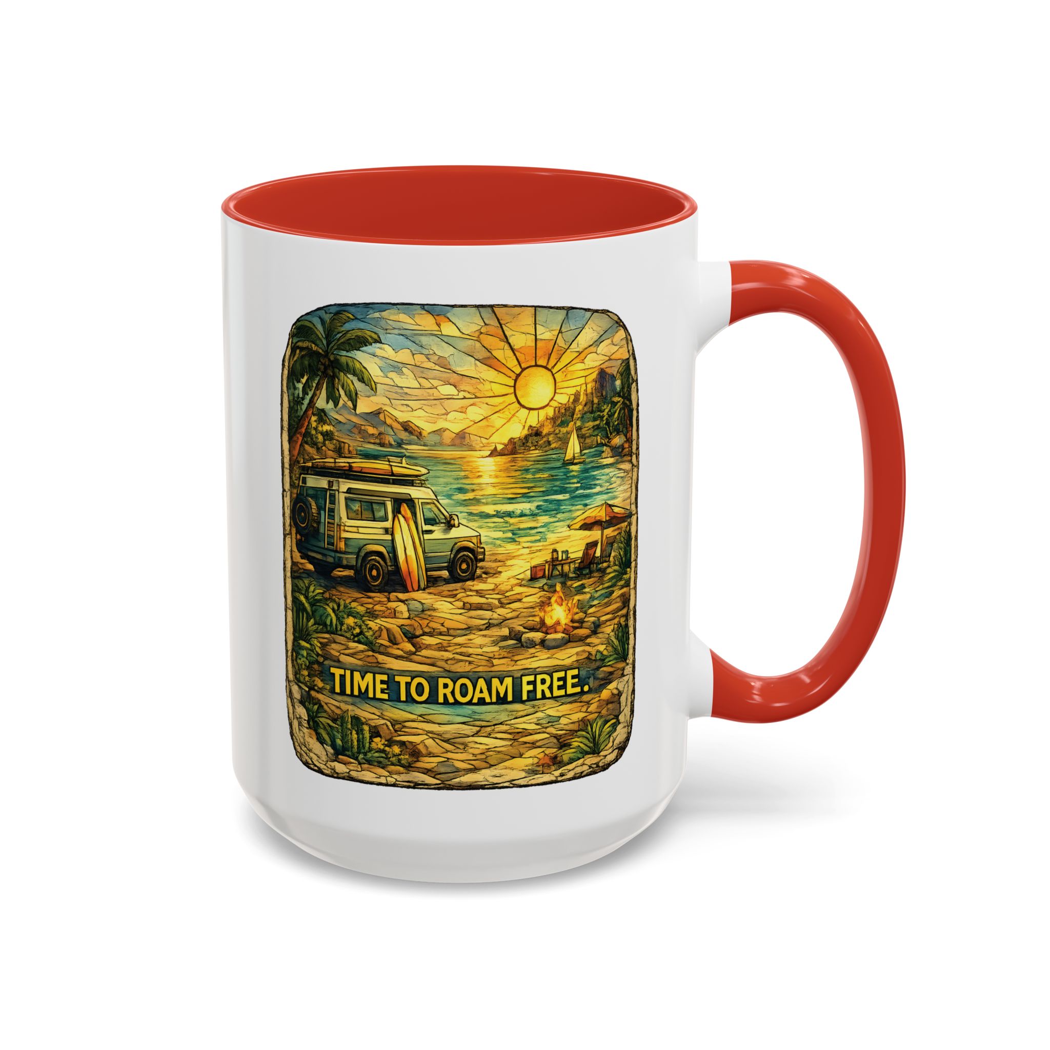 Accent Coffee Mug (11, 15oz) — "Time To Roam Free" Design Cubic-Line
