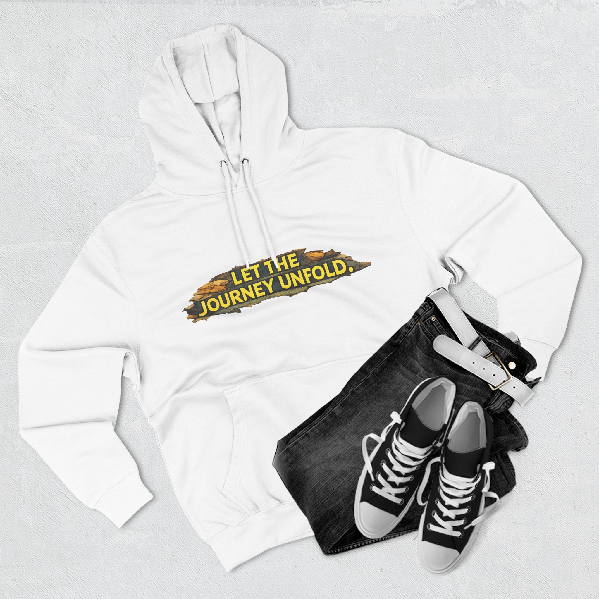 Three-Panel Fleece Hoodie - "Let The Journey Unfold" Design Cubic-Line