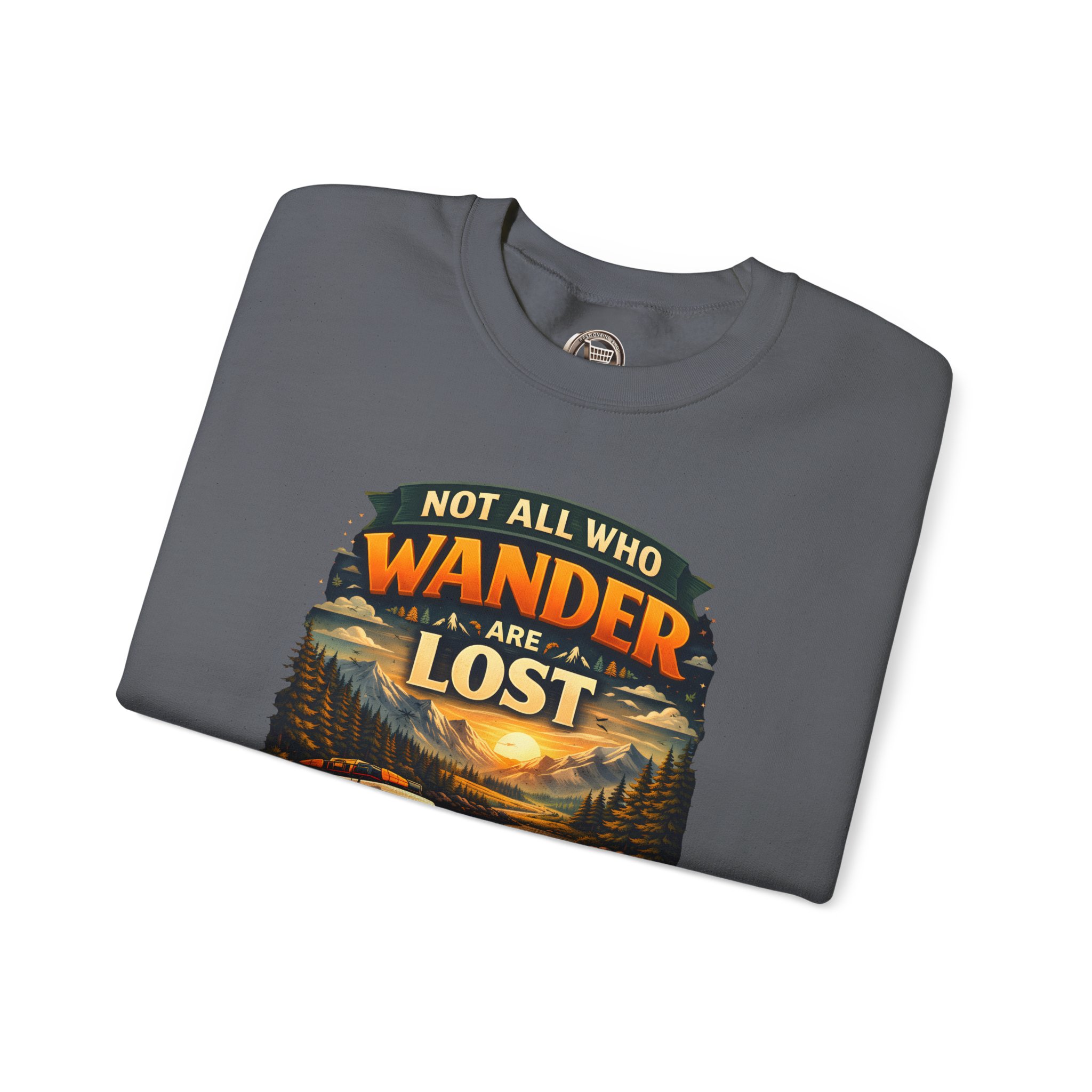 Unisex Heavy Blend™ Crewneck Sweatshirt — "Not All Who Wander Are Lost" Design Scenic-Line