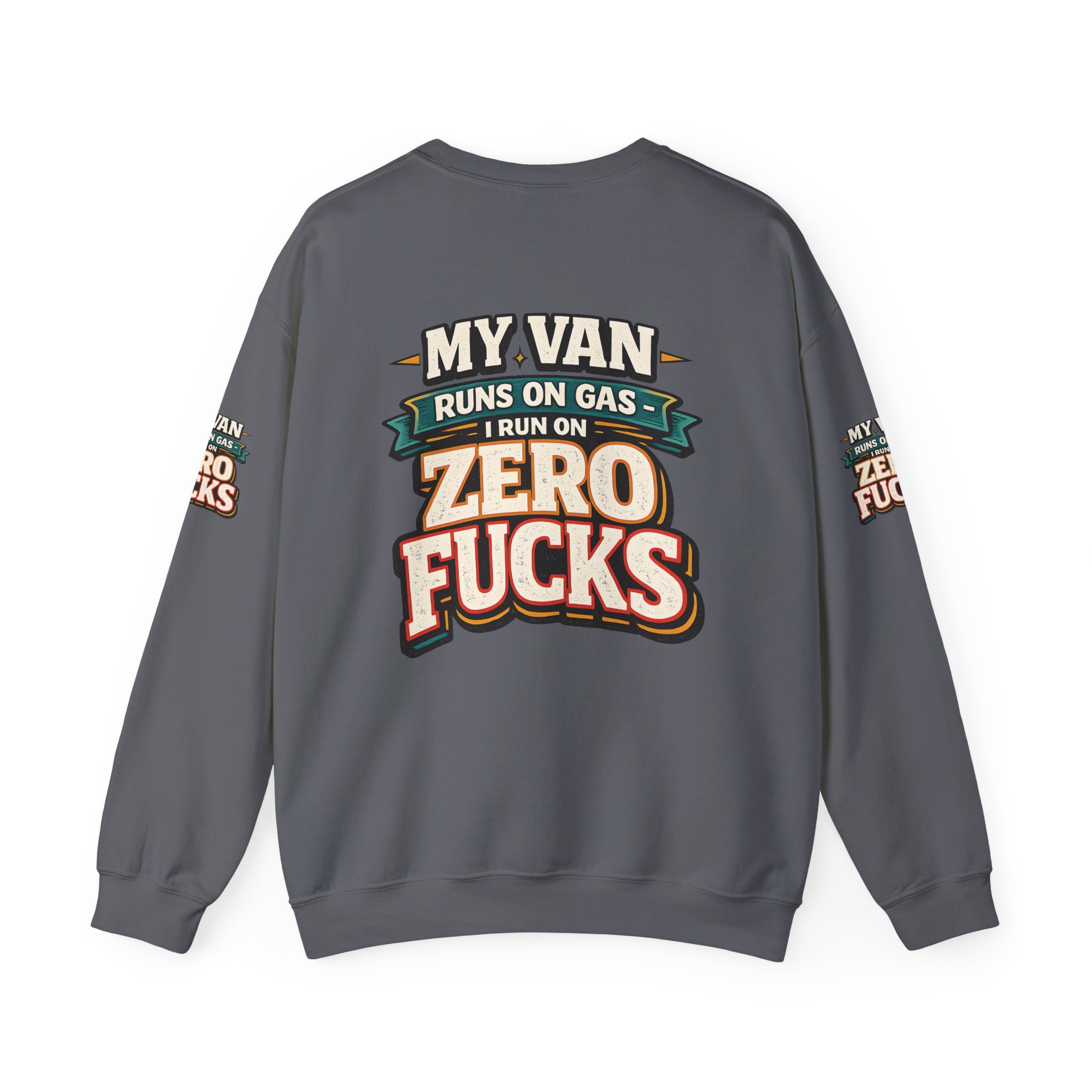 Unisex Heavy Blend™ Crewneck Sweatshirt — "My Van Runs On Gas" Design F**K-Line