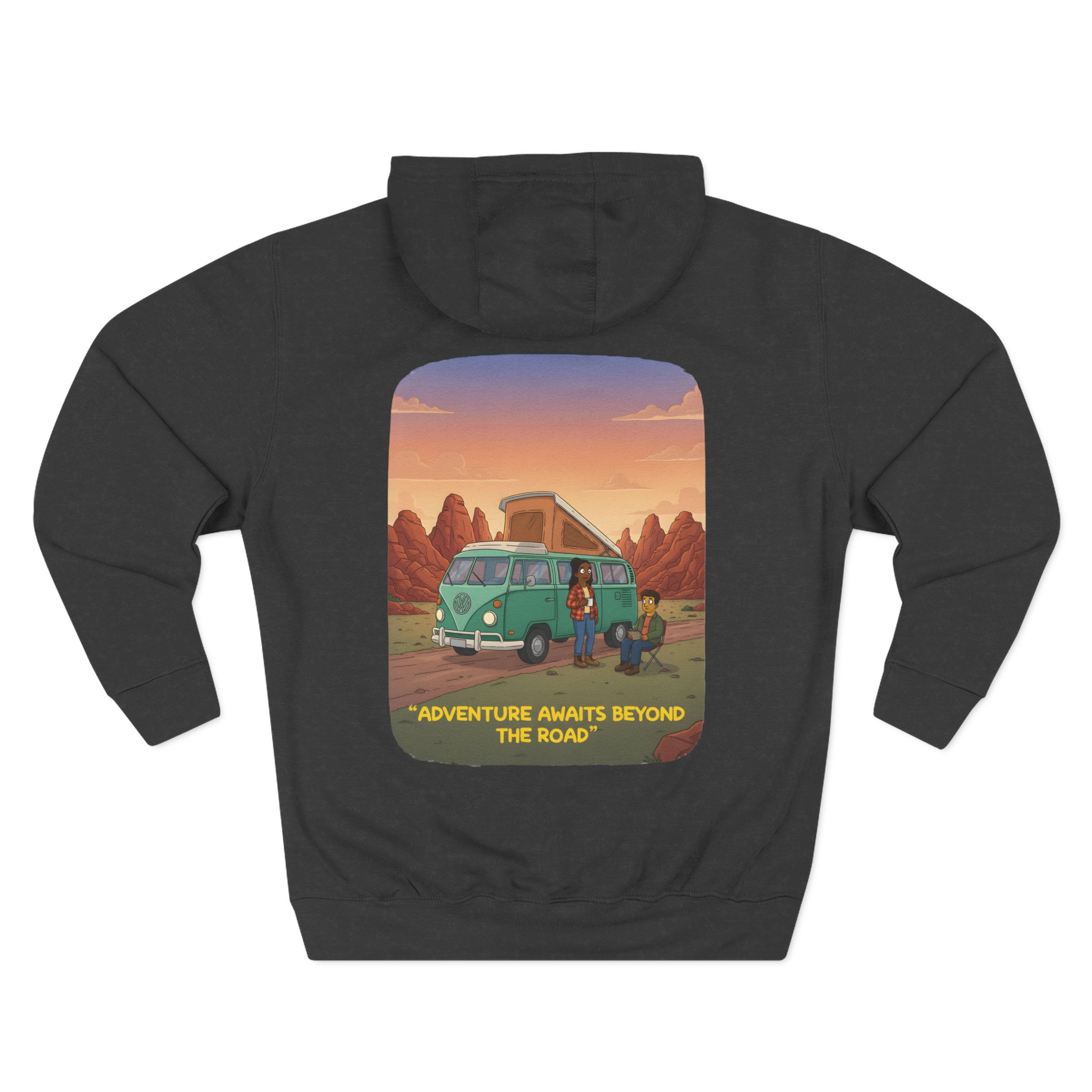 Three-Panel Fleece Hoodie - "Adventure Awaits Beyond The Road" Design Sitcom-Line