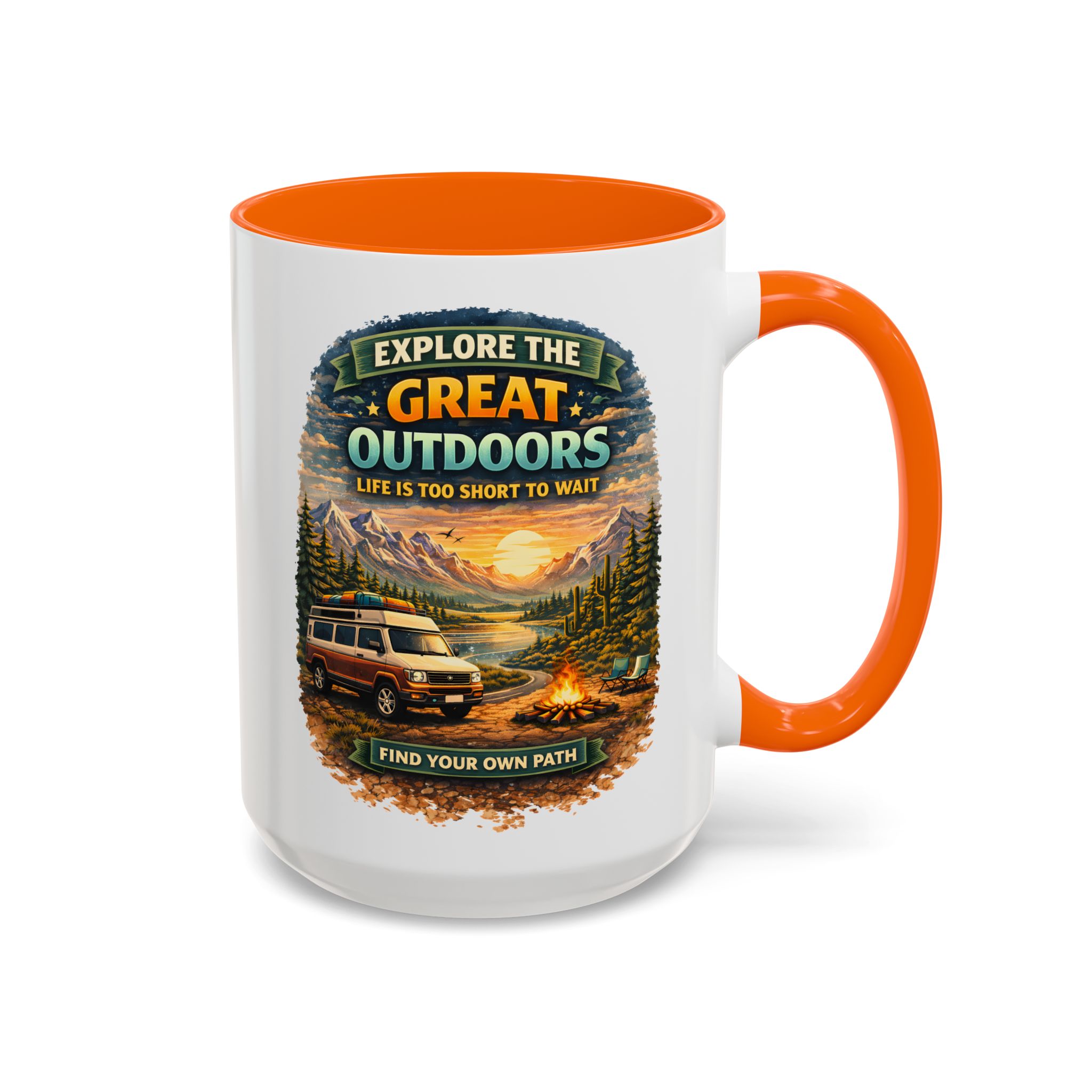 Accent Coffee Mug (11, 15oz) — "Explore The Great Outdoors" Design Scenic-Line