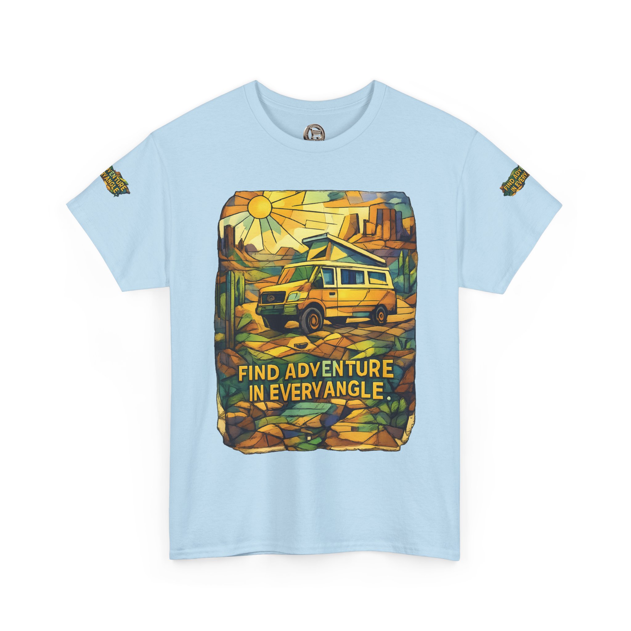 Unisex Heavy Cotton Tee — "Find Adventure In Every Corner" Design Cubic-Line