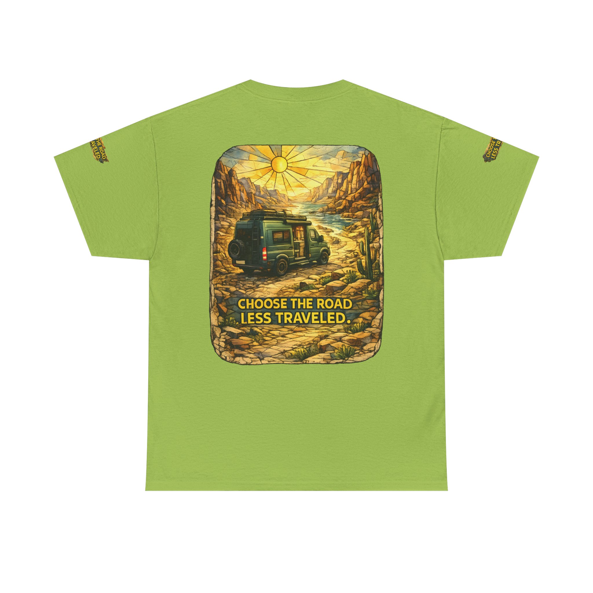 Unisex Heavy Cotton Tee — "Choose The Road Less Traveled" Design Cubic-Line