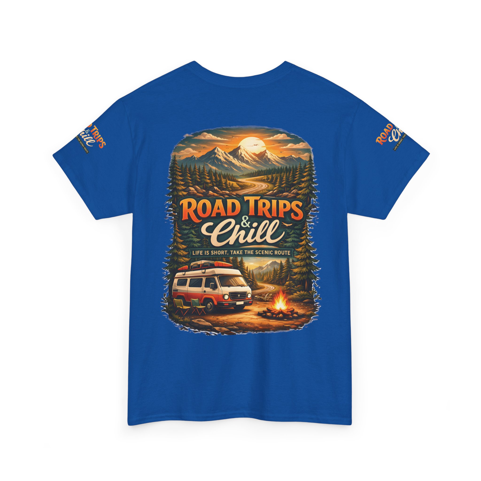 Unisex Heavy Cotton Tee — "Road Trips & Chill" Design Scenic-Line