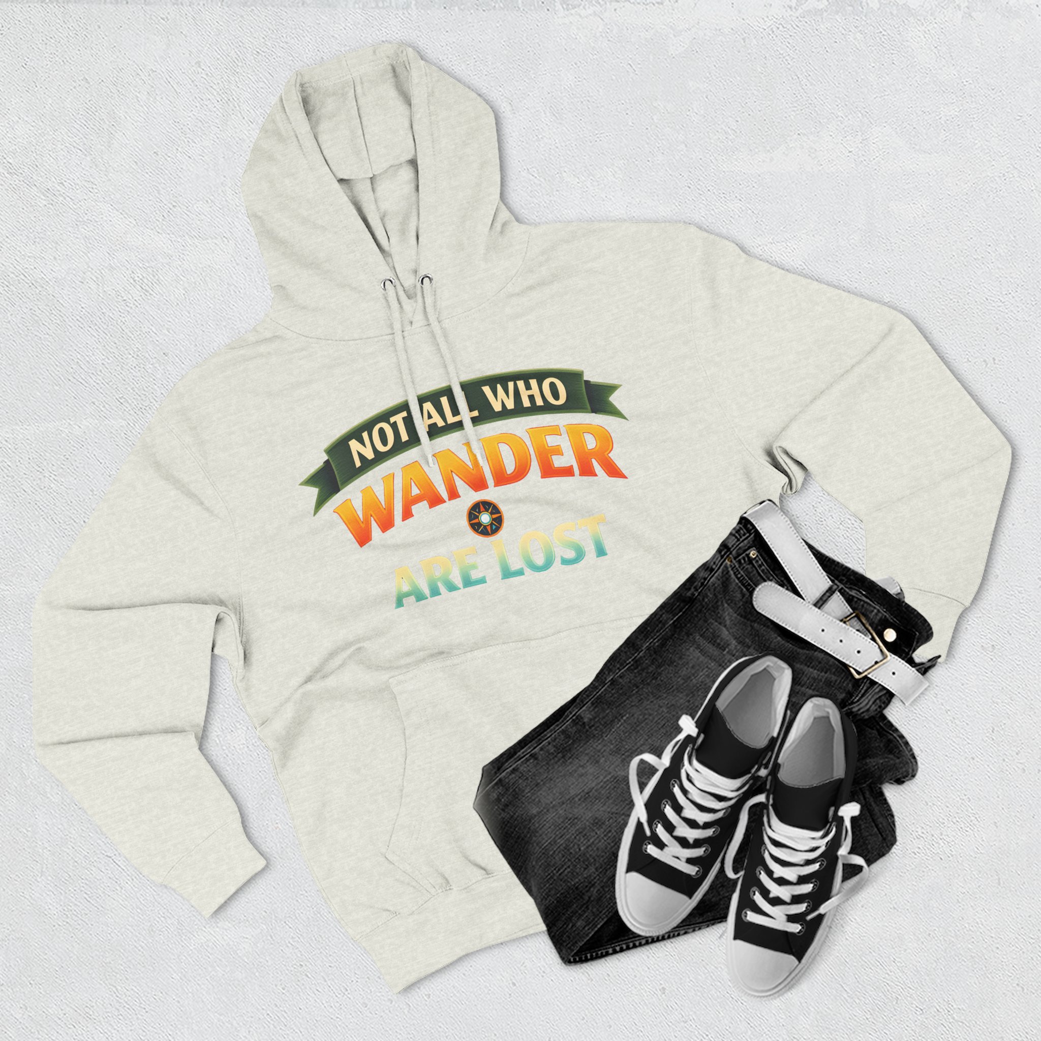 Three-Panel Fleece Hoodie - "Not All Who Wander Are Lost" Design Scenic-Line