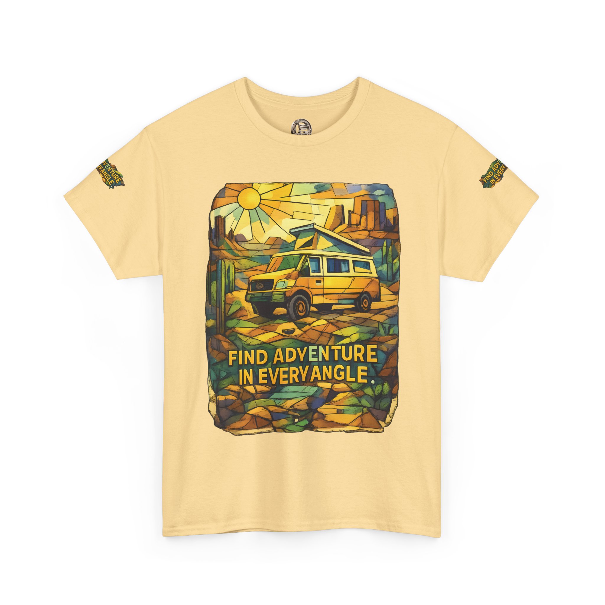 Unisex Heavy Cotton Tee — "Find Adventure In Every Corner" Design Cubic-Line