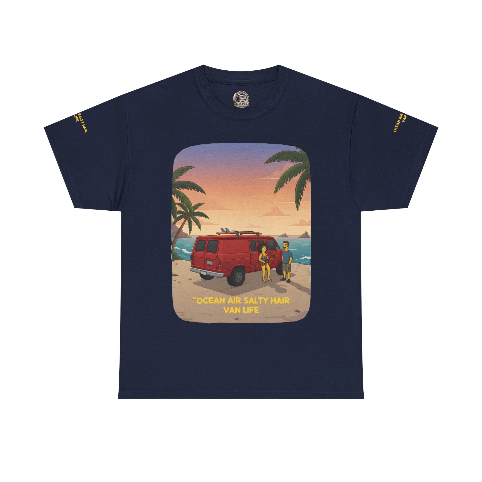 Unisex Heavy Cotton Tee — "Ocean Air Salty Hair Van Life" Design Sitcom-Line