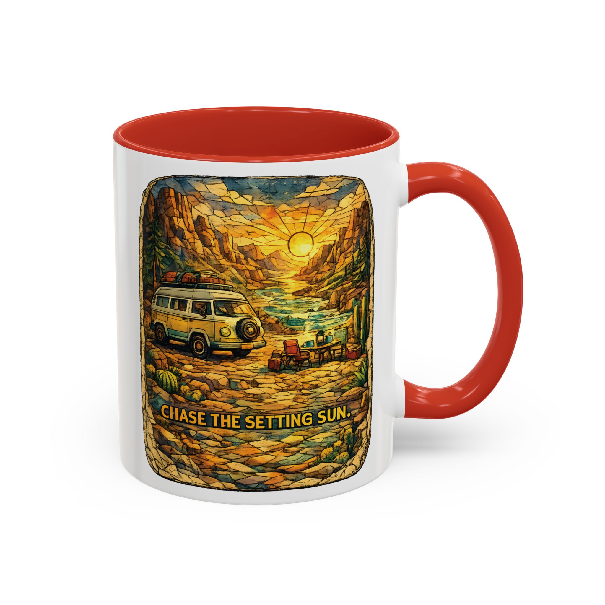 8750390699130819061_2048.jpeg Accent Coffee Mug (11, 15oz) — "Chase The Settings Sun" Design Cubic-Line