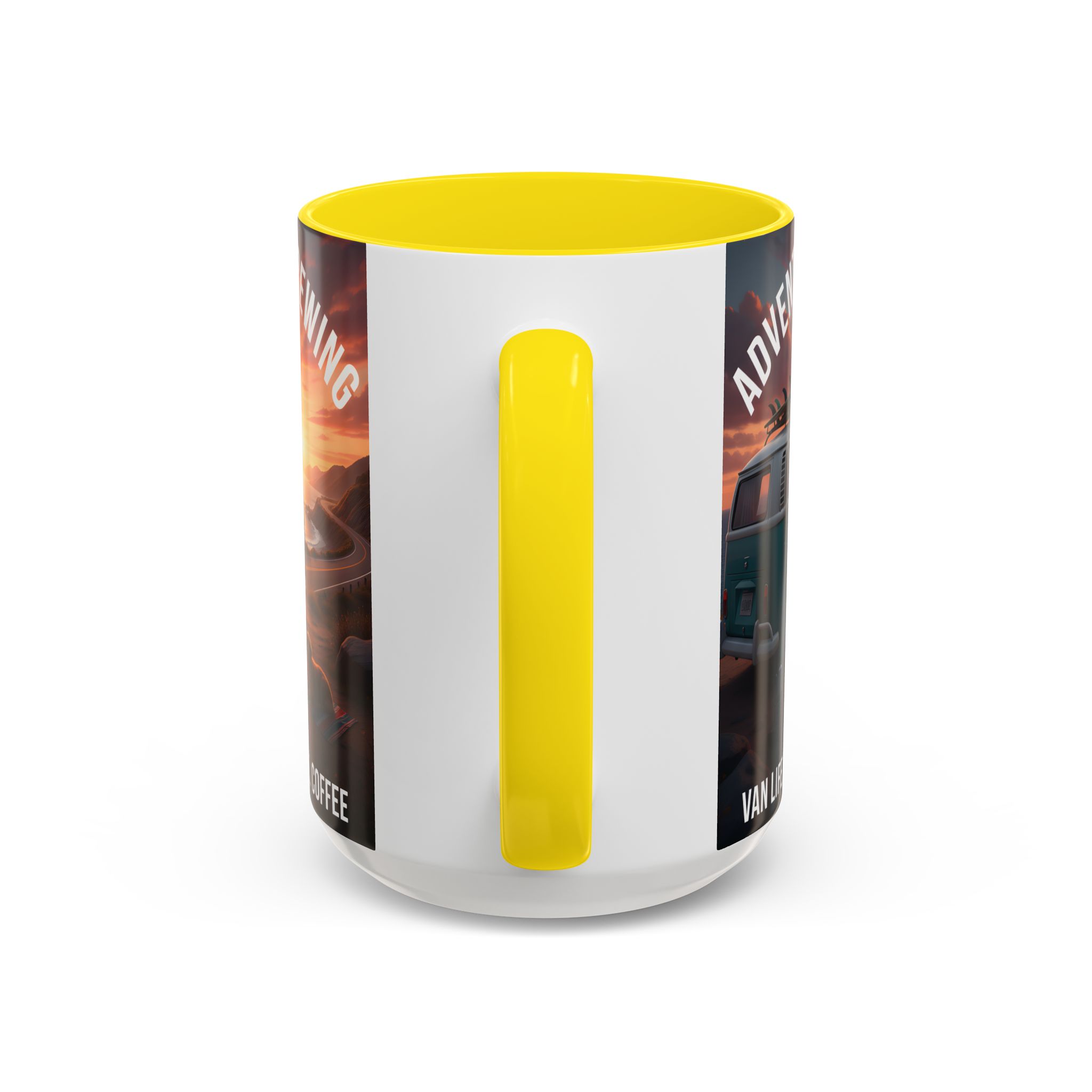 Accent Coffee Mug (11, 15oz) — "Adventure is brewing"