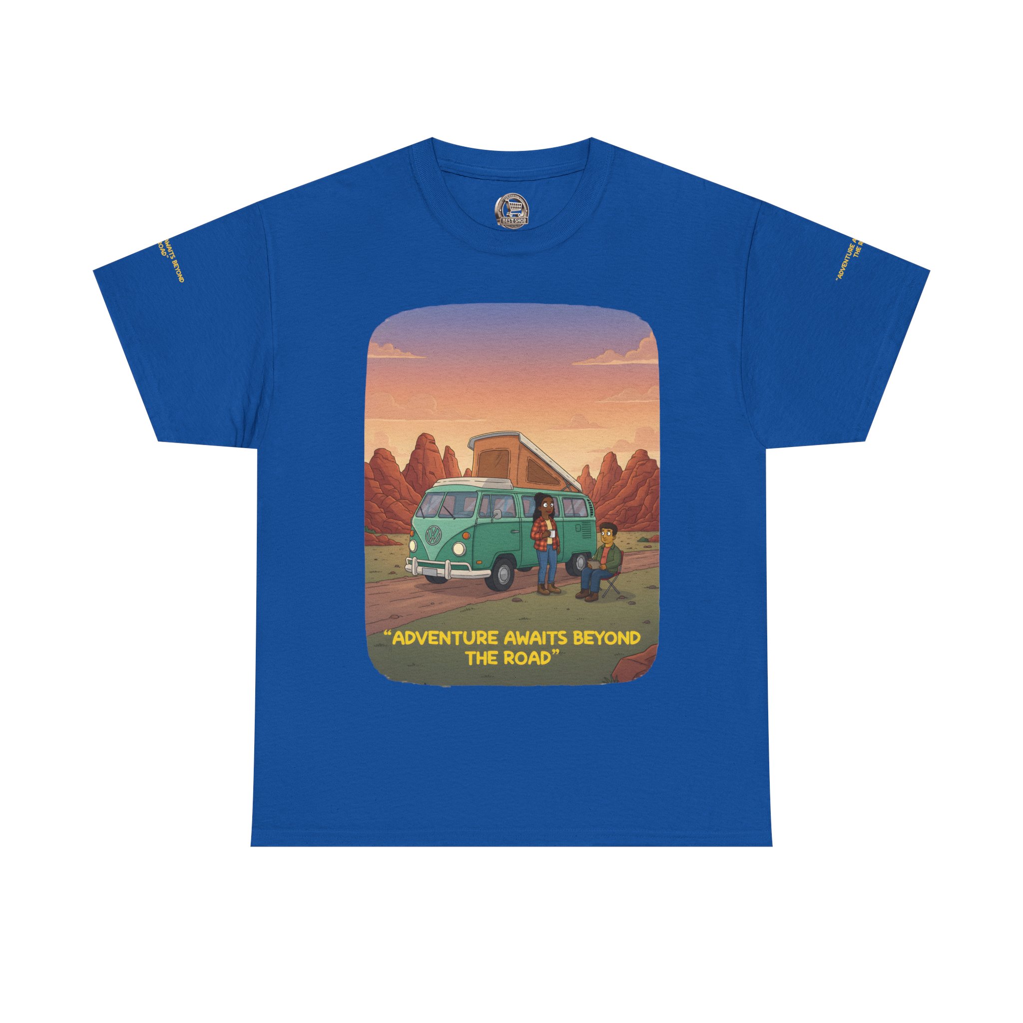 Unisex Heavy Cotton Tee — "Adventure Awaits Beyond The Road" Design Sitcom-Line