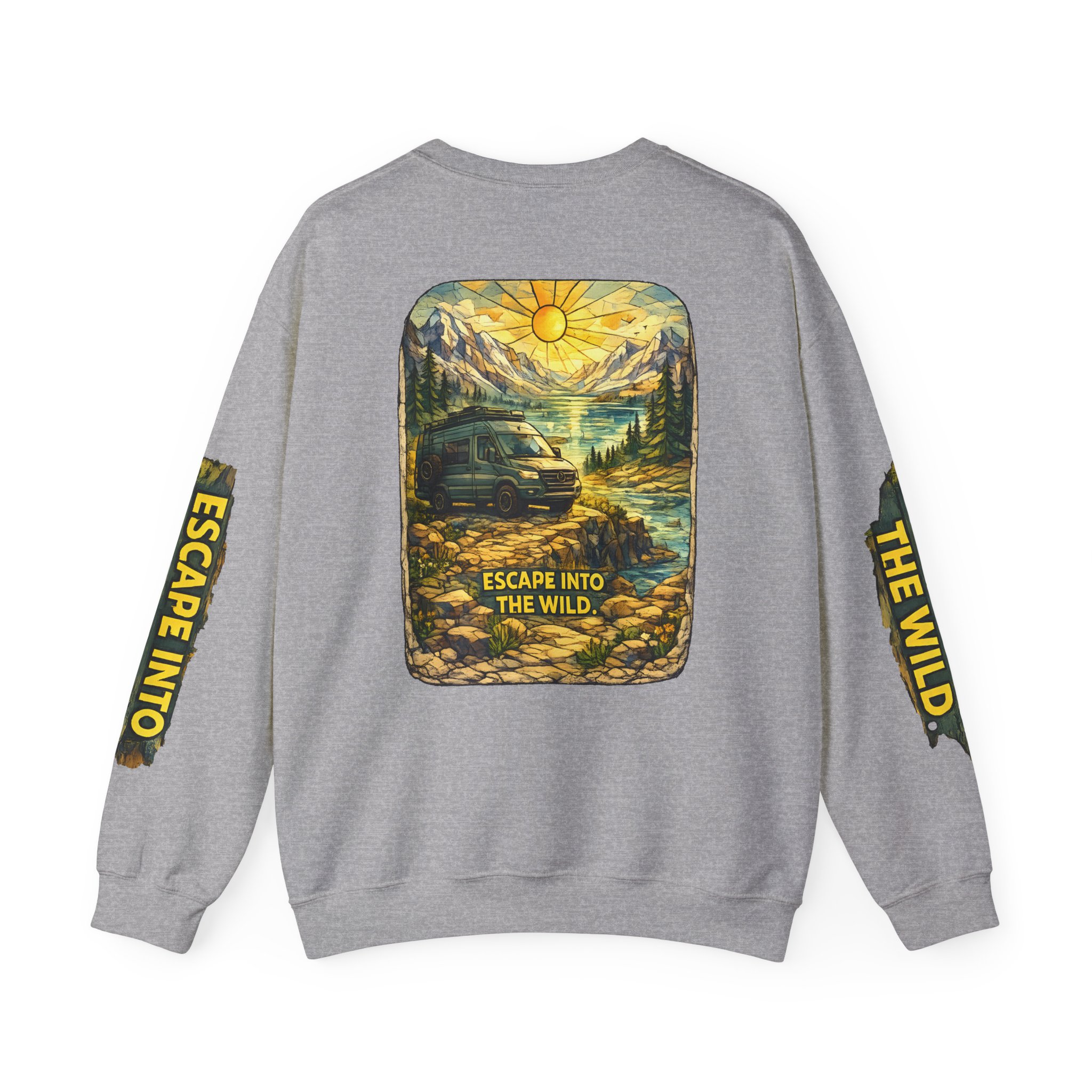 Unisex Heavy Blend™ Crewneck Sweatshirt — "Escape Into The Wild" Design Cubic-Line