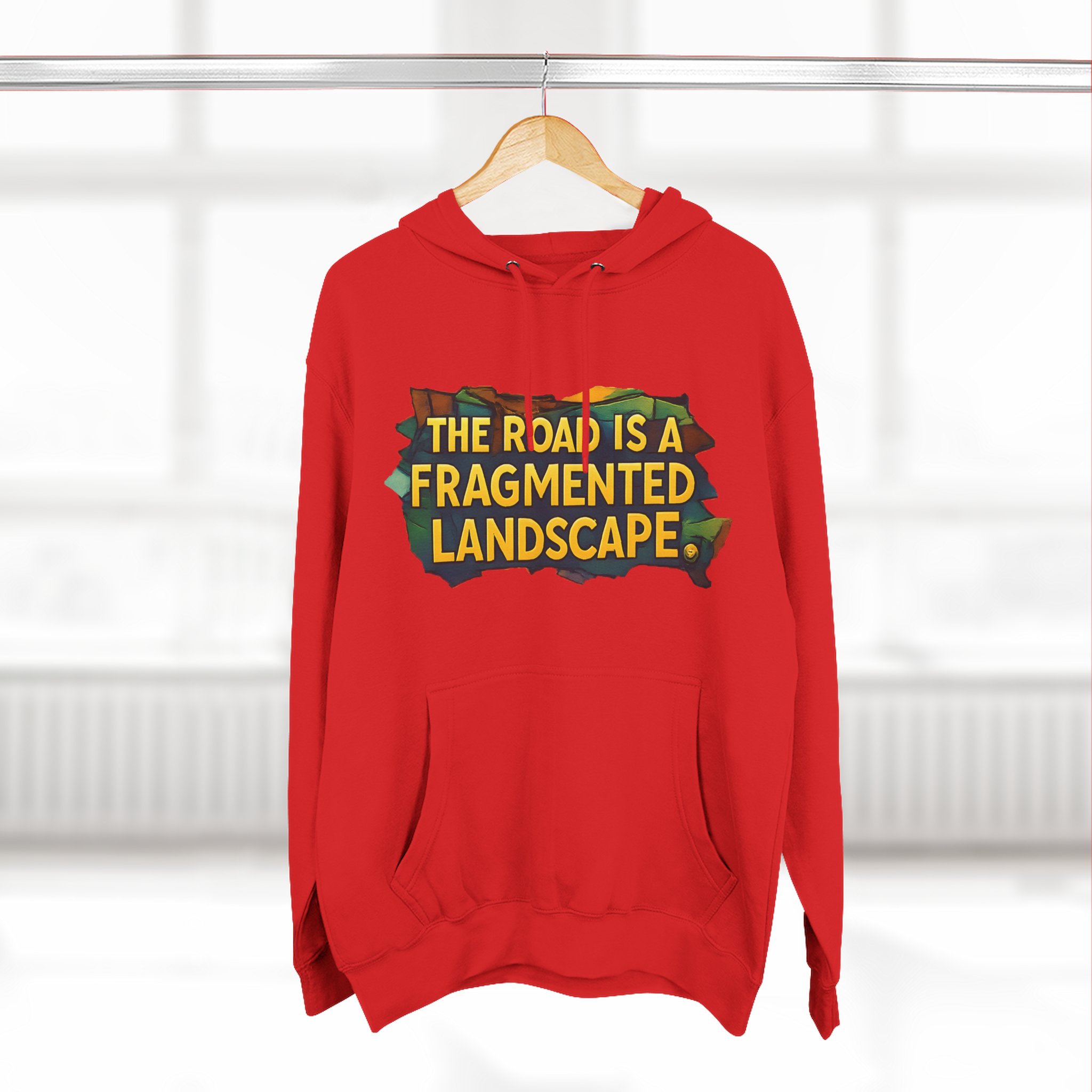Three-Panel Fleece Hoodie - "The Road Is A Fragmented Landscape" Design Cubic-Line
