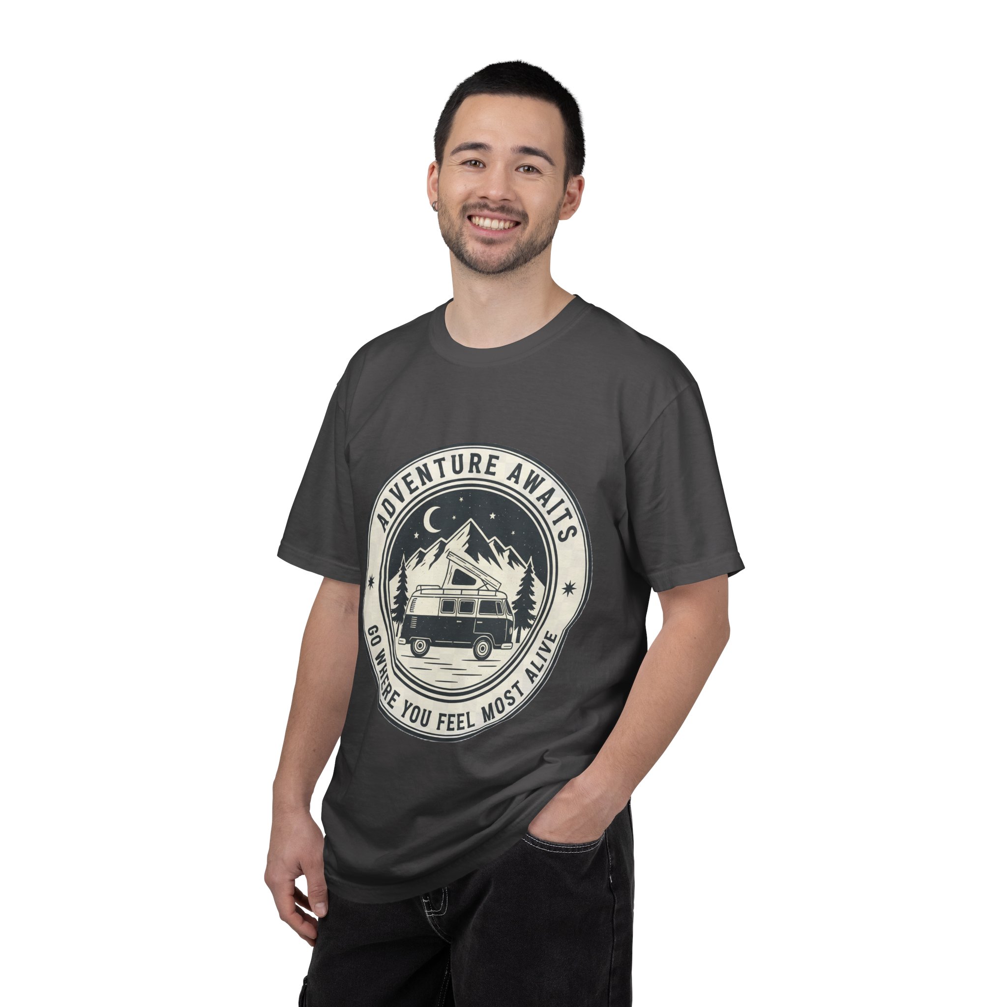 8760742313082139908_2048.jpeg T-Shirt — "Adventure Awaits-Go Where You Feel Most Alive" (Front + Back Printed) Outdoor Travel Tee
