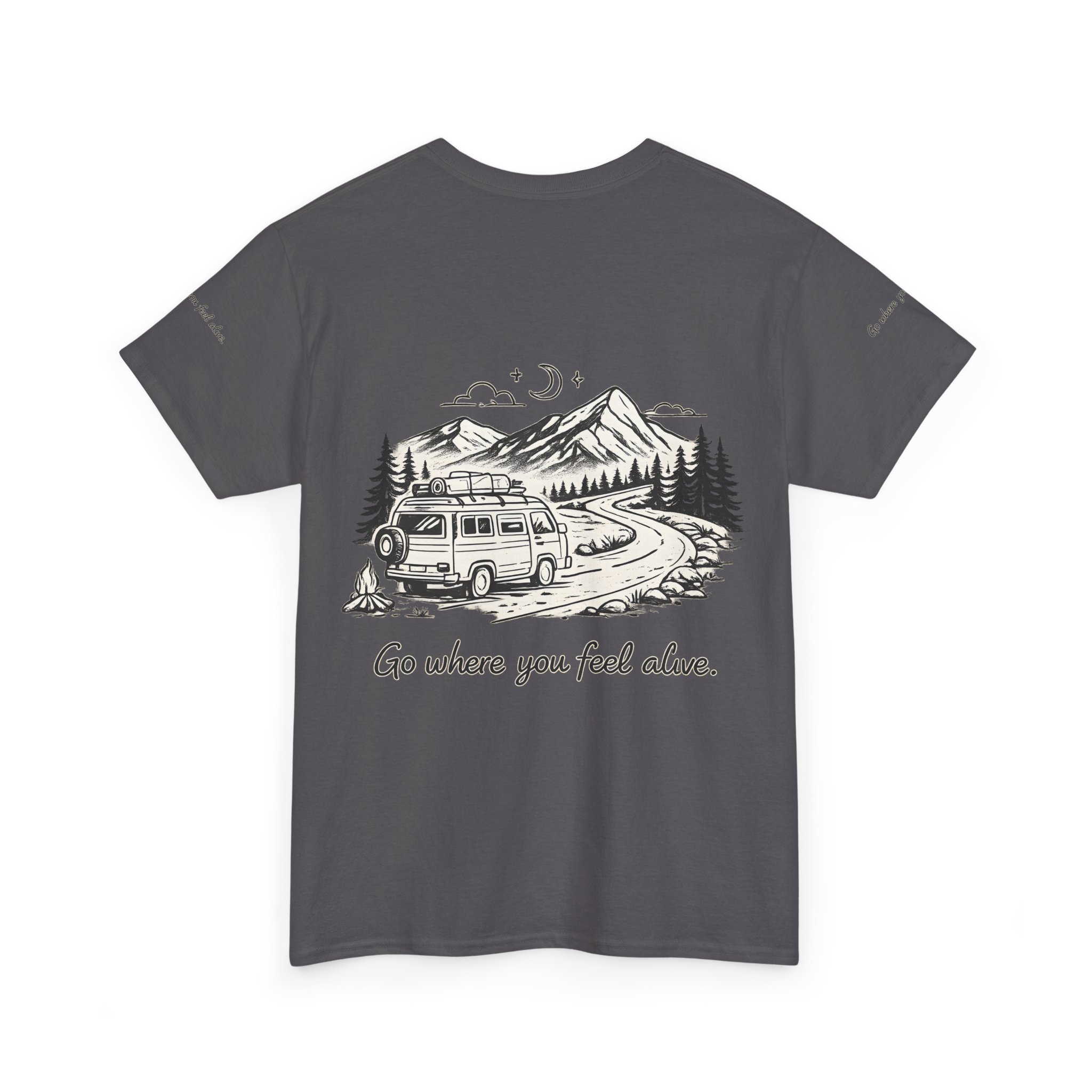 Unisex Heavy Cotton Tee — "Go Where You Feel Alive" Design Minimal-Line