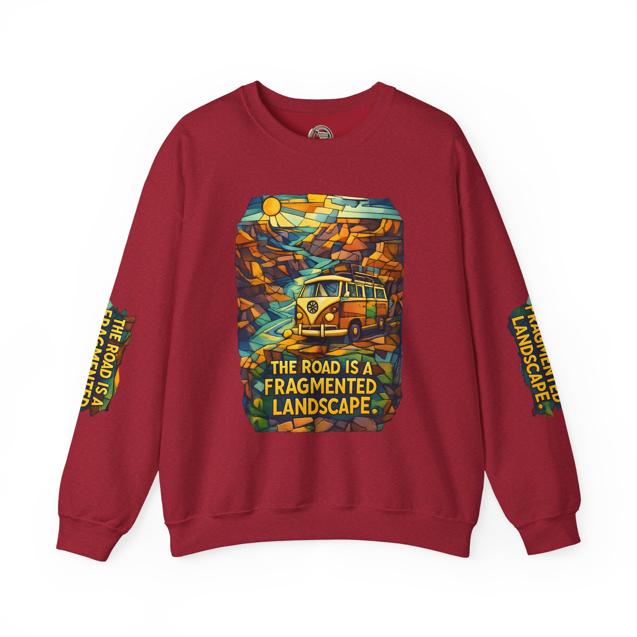 Unisex Heavy Blend™ Crewneck Sweatshirt — "The Road Is A Fragmented Landscape" Design Cubic-Line