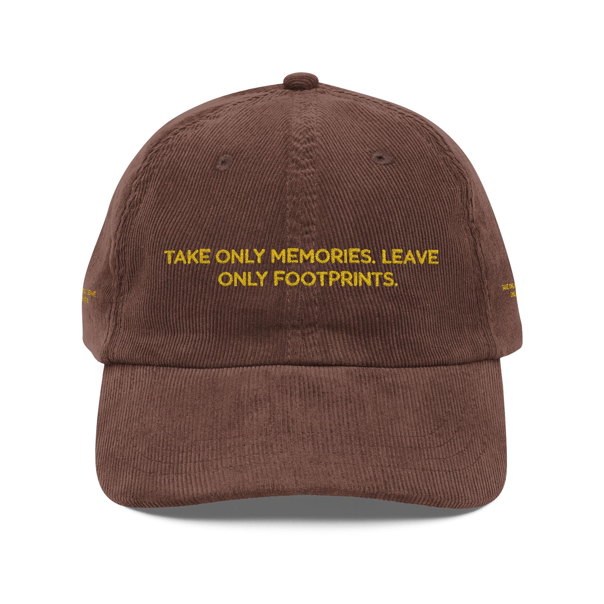 Vintage Corduroy Cap (Embroidery) — "Take Only Memories,Leave Only footprints" Embroidered Hat
