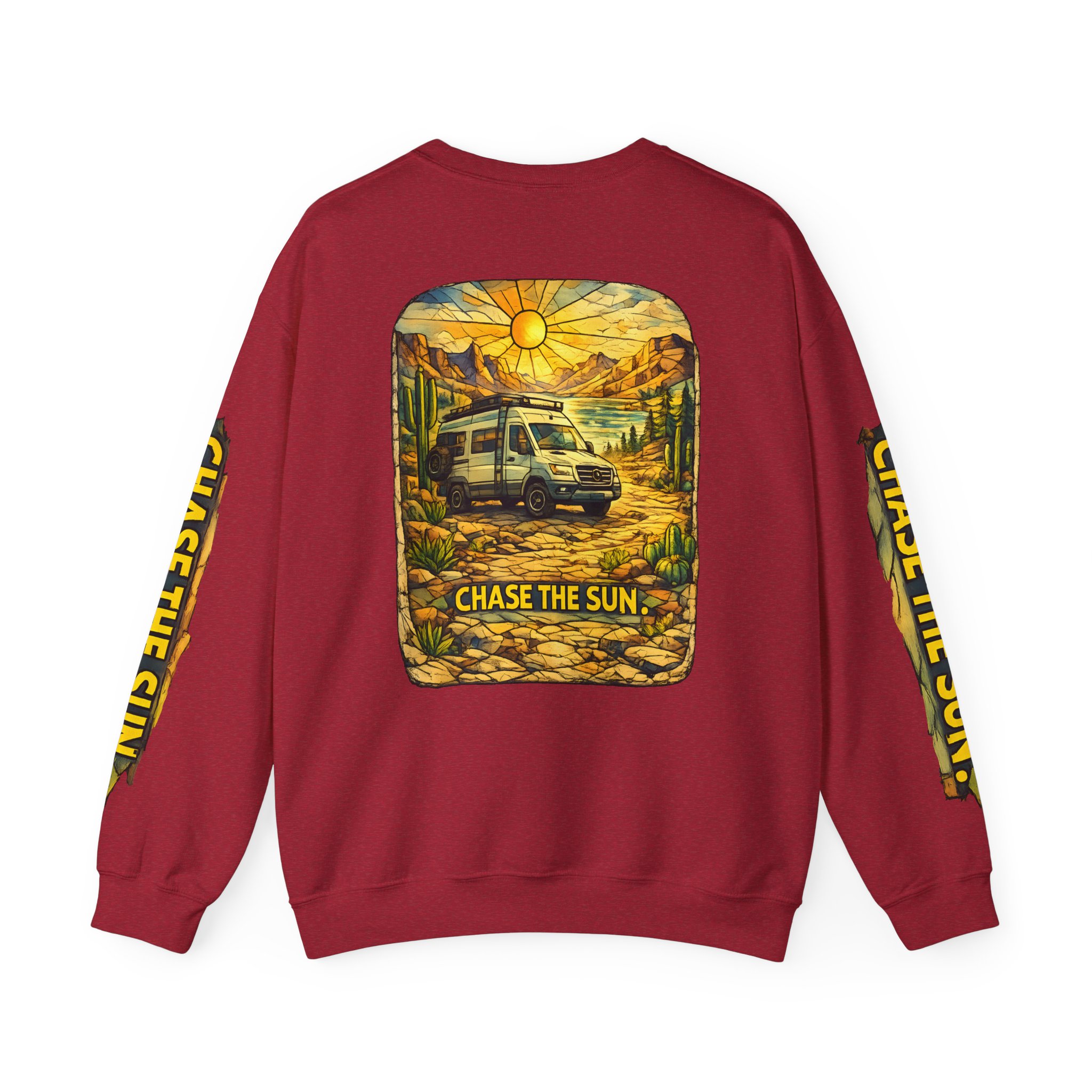 Unisex Heavy Blend™ Crewneck Sweatshirt — "Chase The Sun" Design Cubic-Line