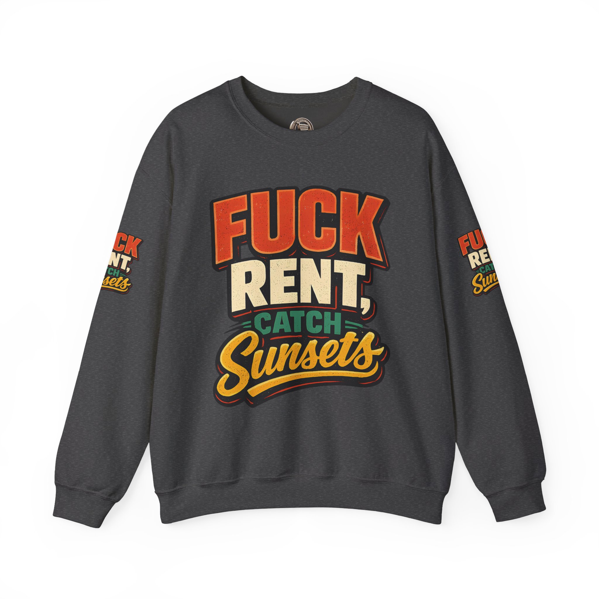 8772715605501114765_2048.jpeg Unisex Heavy Blend™ Crewneck Sweatshirt — "Fuck Rent Catch Sunsets" Design F**K-Line