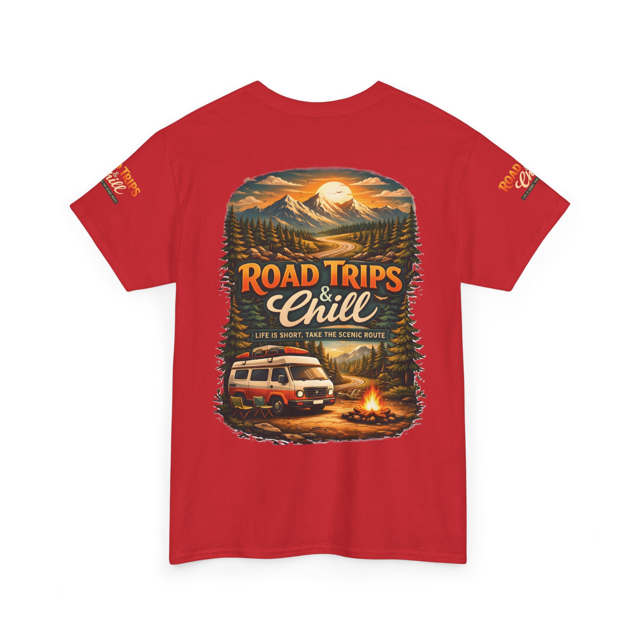 Unisex Heavy Cotton Tee — "Road Trips & Chill" Design Scenic-Line