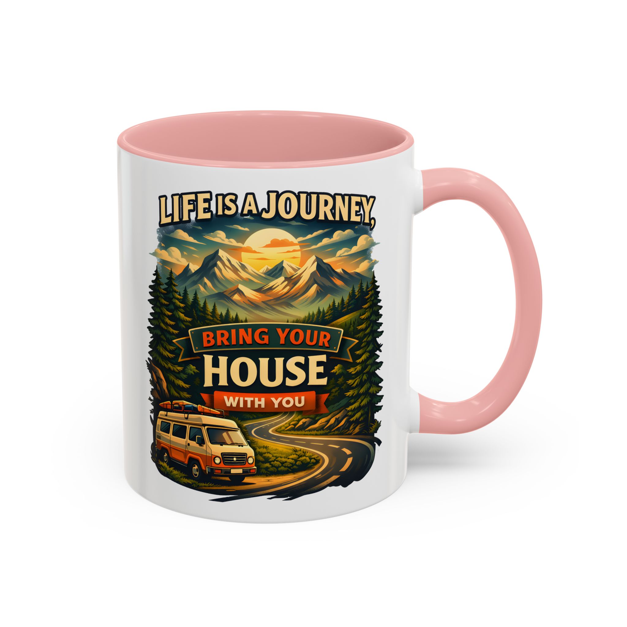 Accent Coffee Mug (11, 15oz) — "Live Is A Journey-Bring Your House With You" Design Scenic-Line