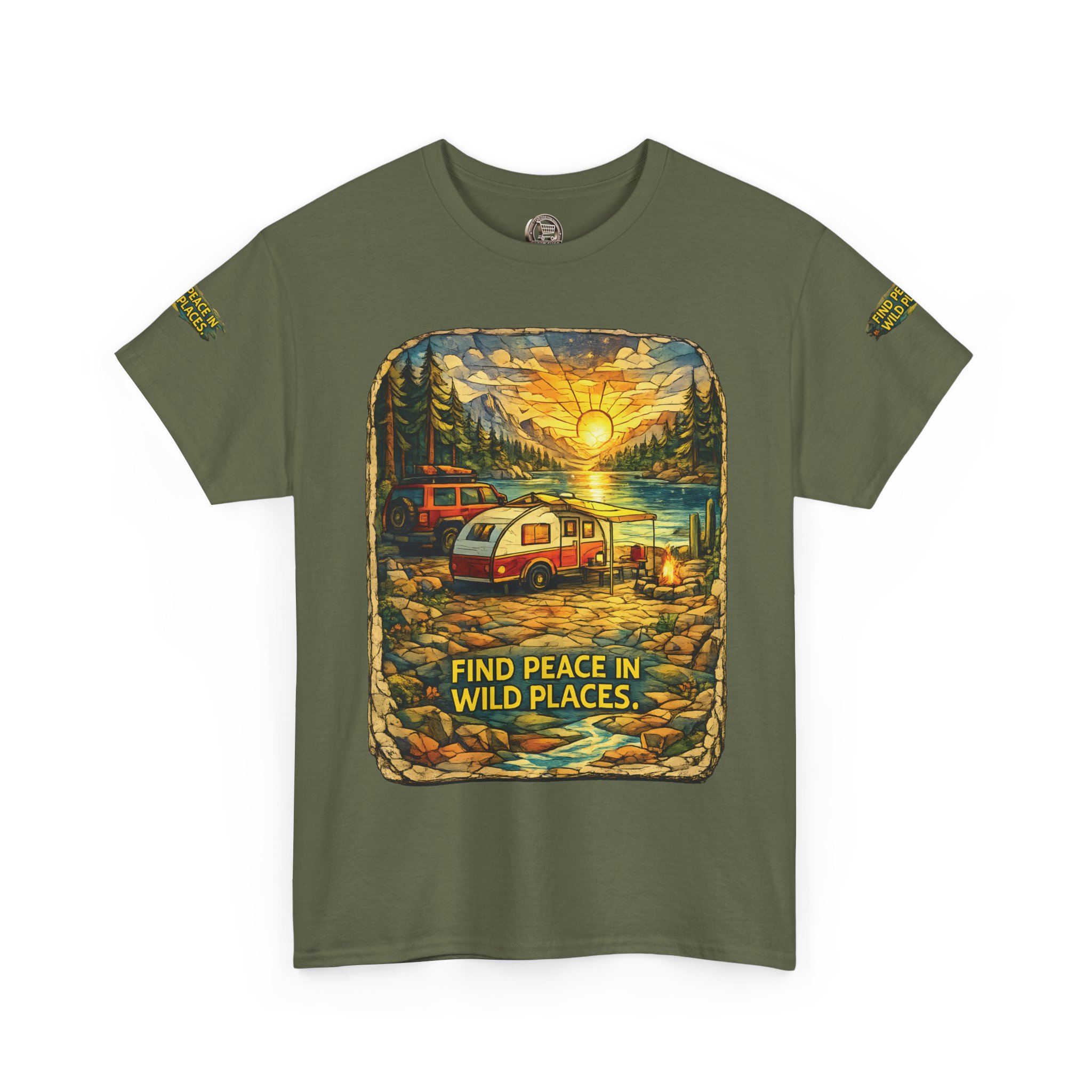 Unisex Heavy Cotton Tee — "Find Peace In Wild Places" Design Cubic-Line