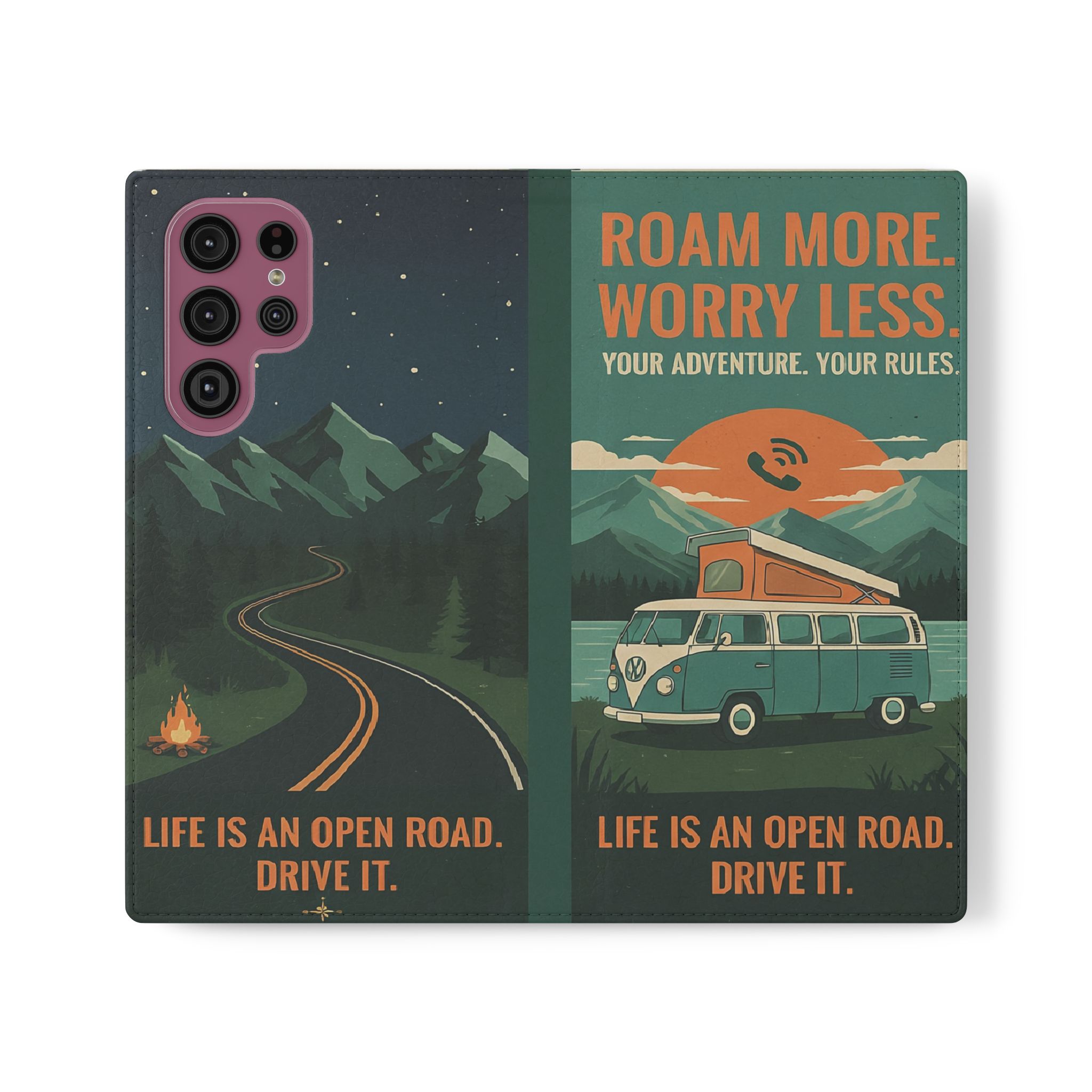 Flip Phone Case — "Roam More Worry Less - Life Is An Open Road" Phone Wallet