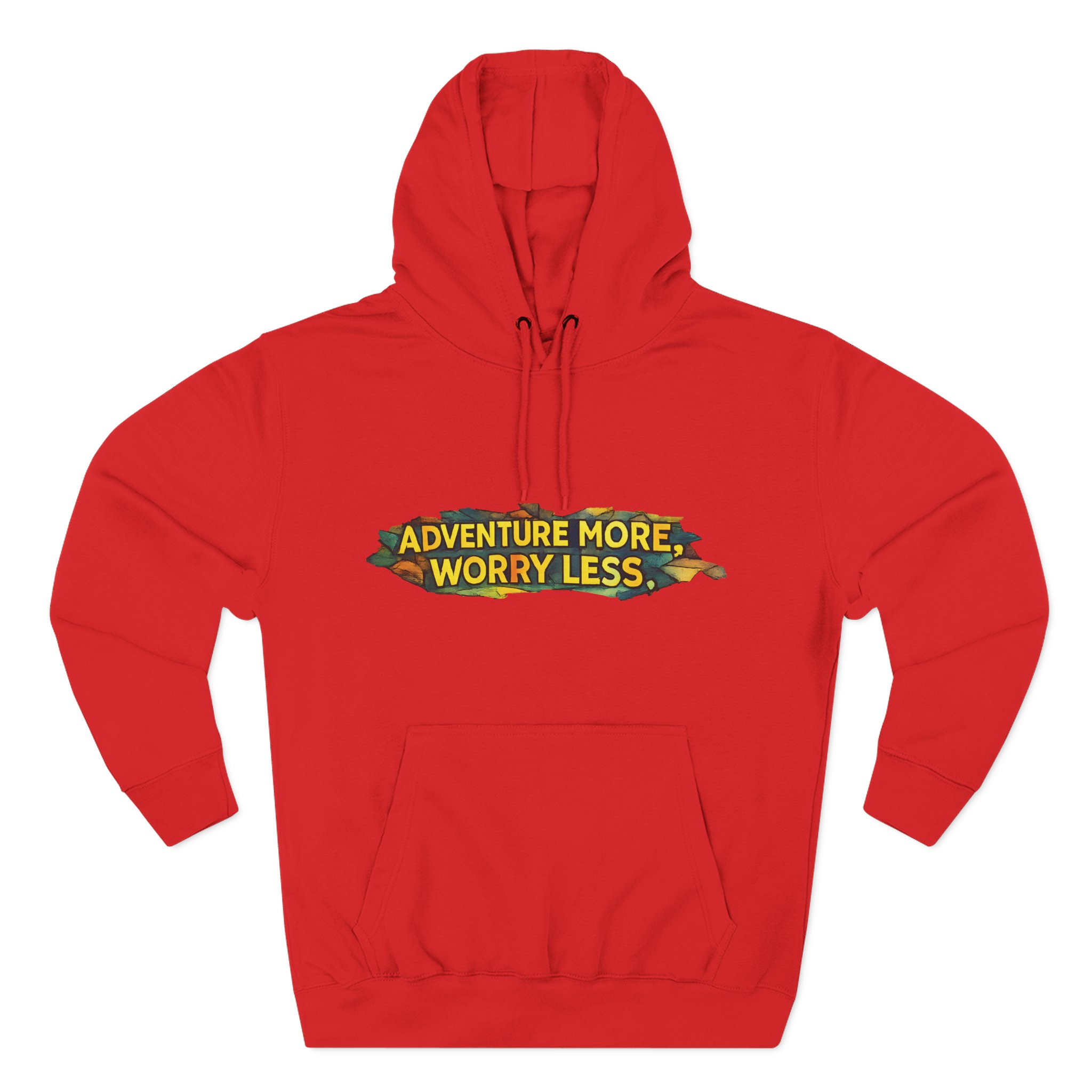 Three-Panel Fleece Hoodie - "Adventure More Worry Less" Design Cubic-Line
